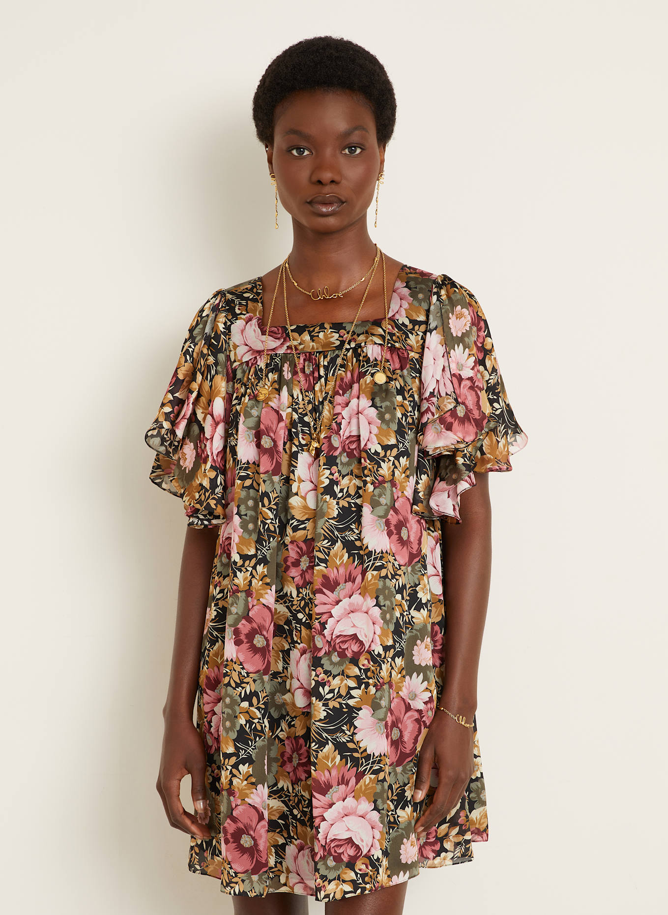 Chloé Hedvábné šaty: RŮŽOVÁ / KHAKI / TMAVĚ ČERVENÁ