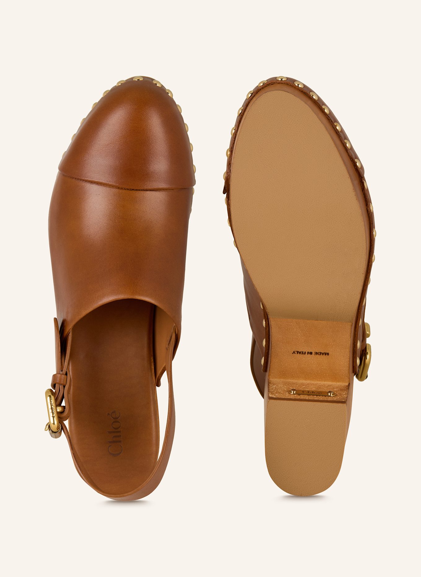 Chloé Clogs JEANNETTE mit Nieten: BRAUN