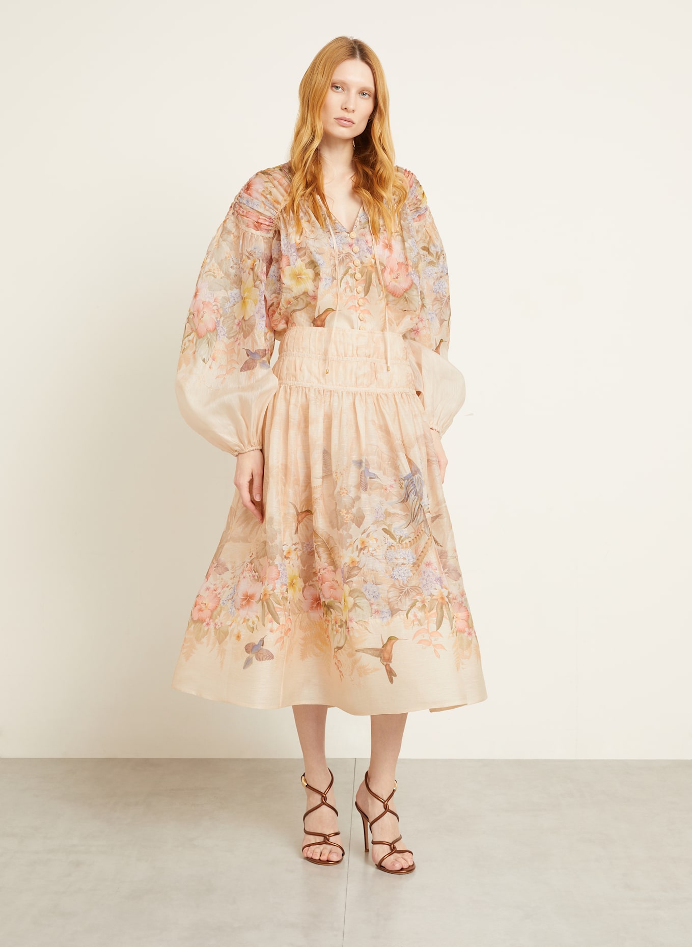 ZIMMERMANN Bluse ILLUMINATE DRAWN mit Leinen und Seide, Farbe: HELLORANGE/ HELLROSA/ HELLGRÜN (Bild 2)