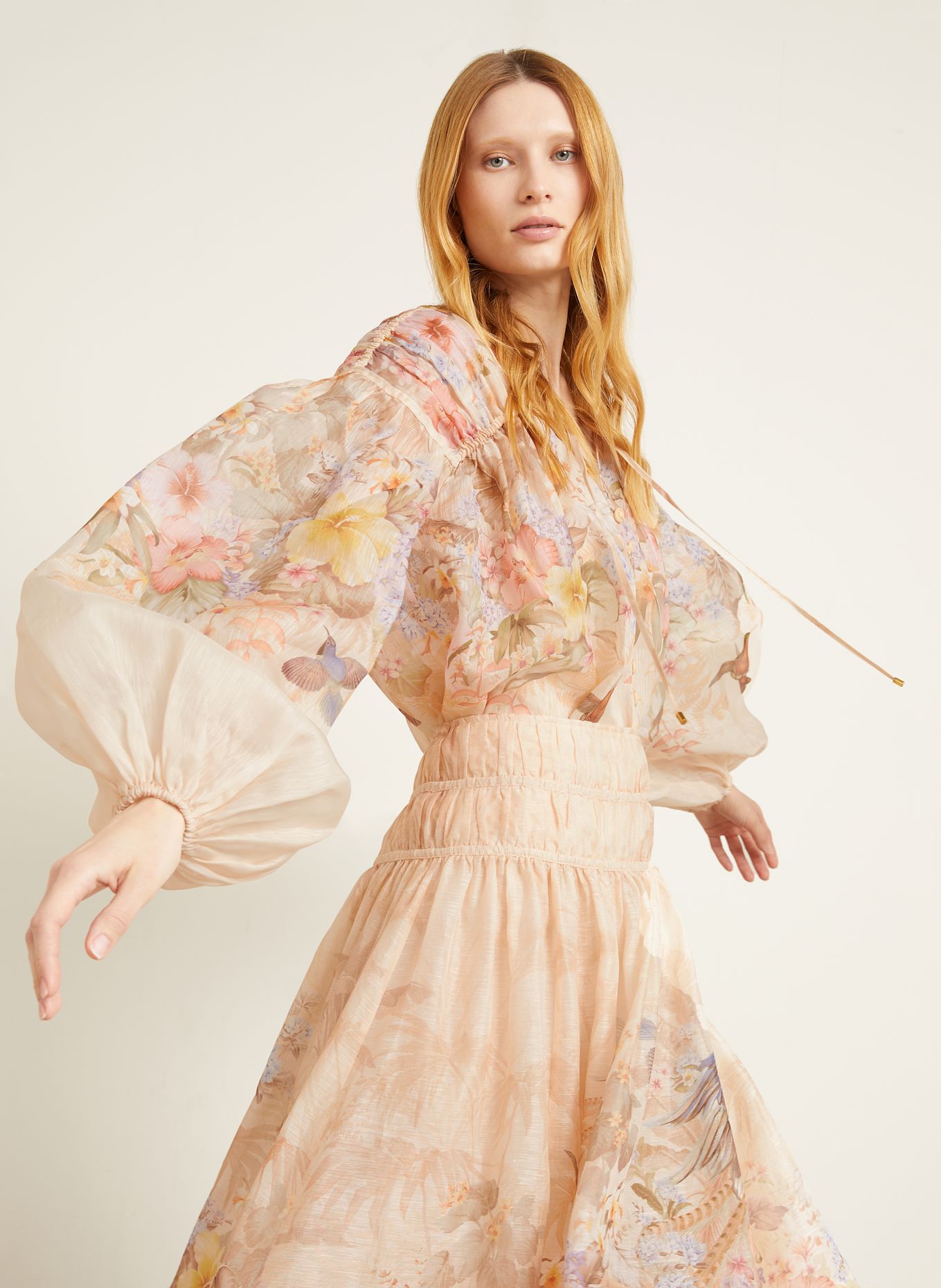 ZIMMERMANN Bluse ILLUMINATE DRAWN mit Leinen und Seide, Farbe: HELLORANGE/ HELLROSA/ HELLGRÜN (Bild 6)