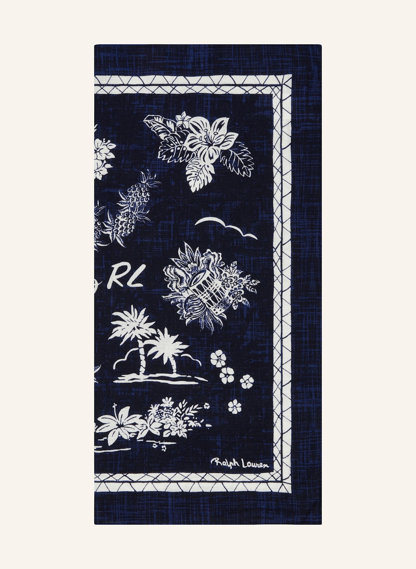 POLO RALPH LAUREN Scarf with linen: WHITE / DARK BLUE