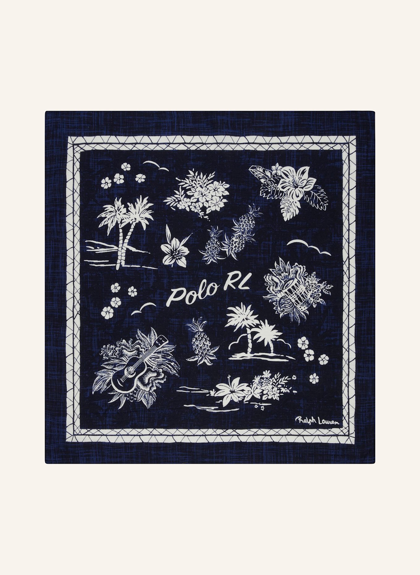 POLO RALPH LAUREN Scarf with linen: WHITE / DARK BLUE