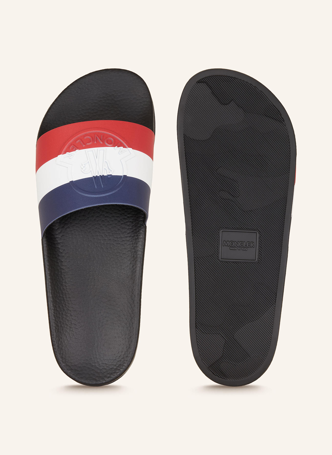MONCLER Pantoletten BASILE: DUNKELBLAU/ WEISS/ ROT