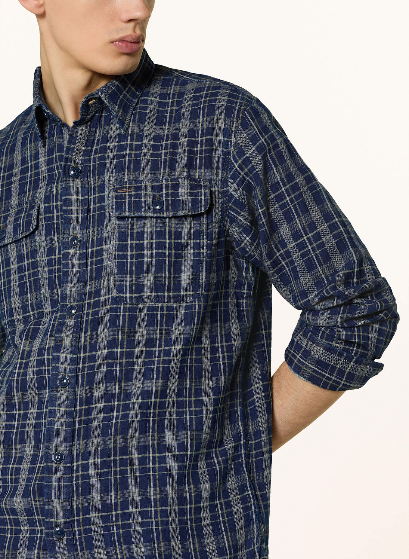 RRL Košile Regular Fit: TMAVĚ MODRÁ / KRÉMOVÁ / SVĚTLE ZELENÁ