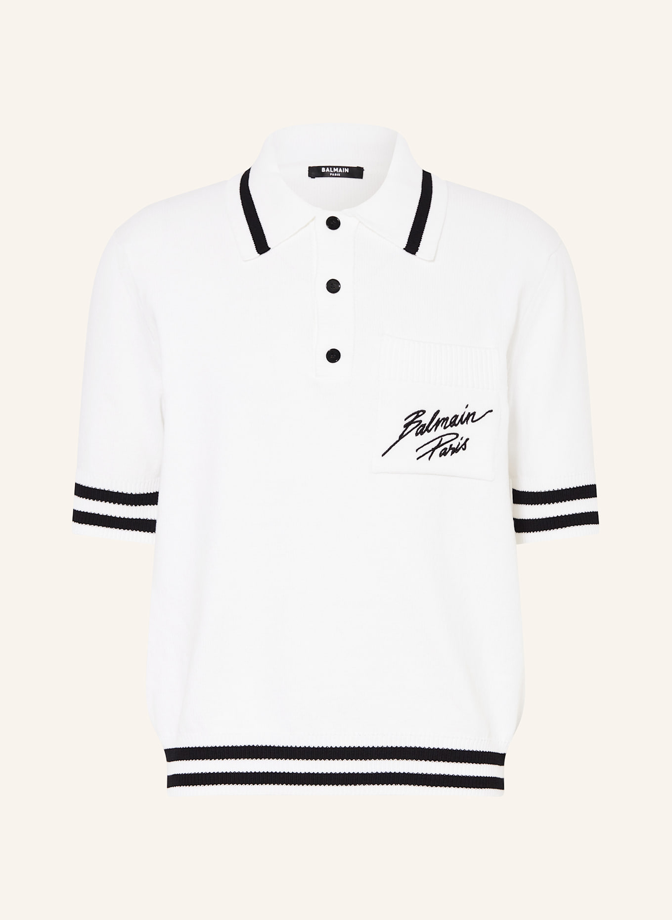 BALMAIN Knitted polo shirt: WHITE / BLACK