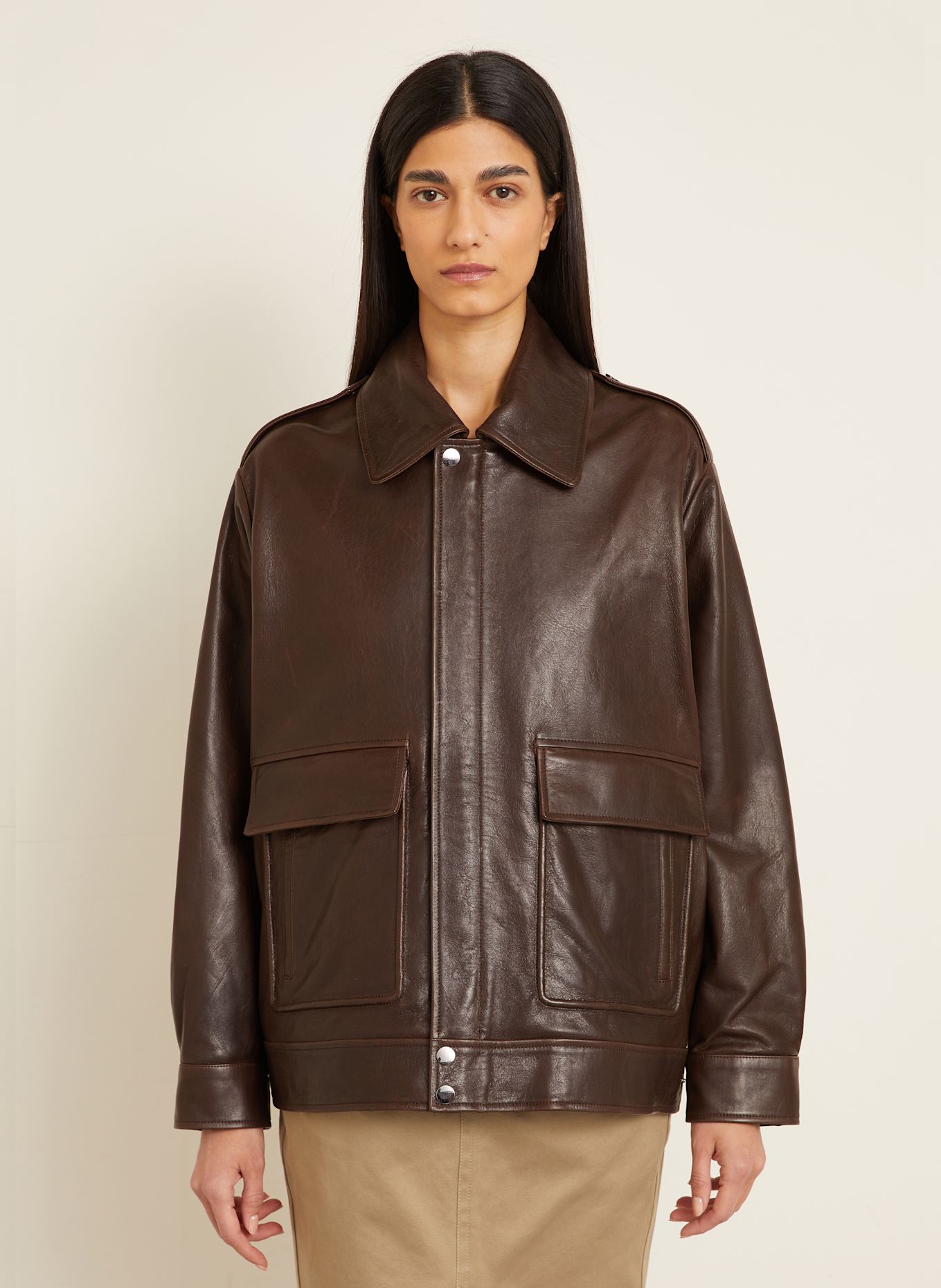 NOUR HAMMOUR Lederjacke DREY: DUNKELBRAUN