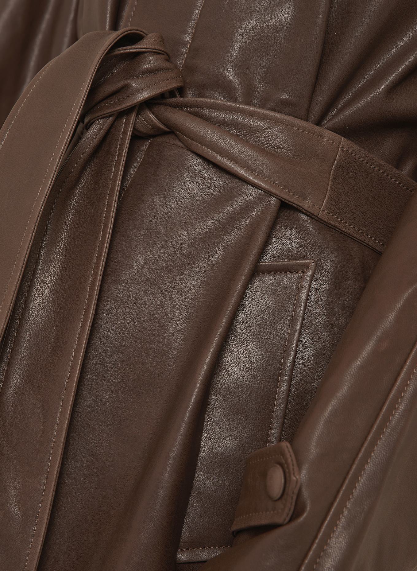 NOUR HAMMOUR Kožený kabát ISOLDE: TMAVĚ HNĚDÁ