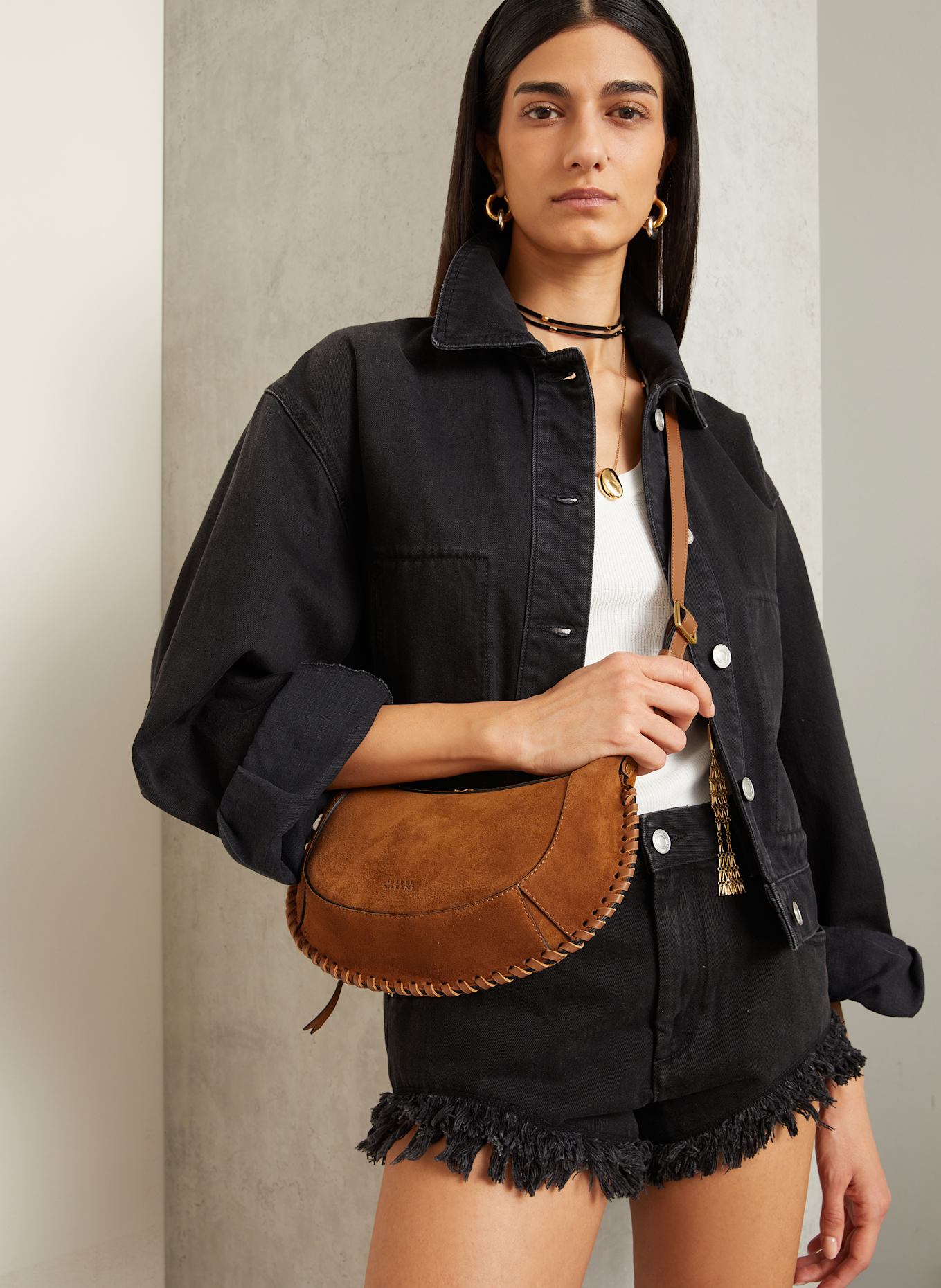 ISABEL MARANT Umhängetasche OSKAN MOON: COGNAC