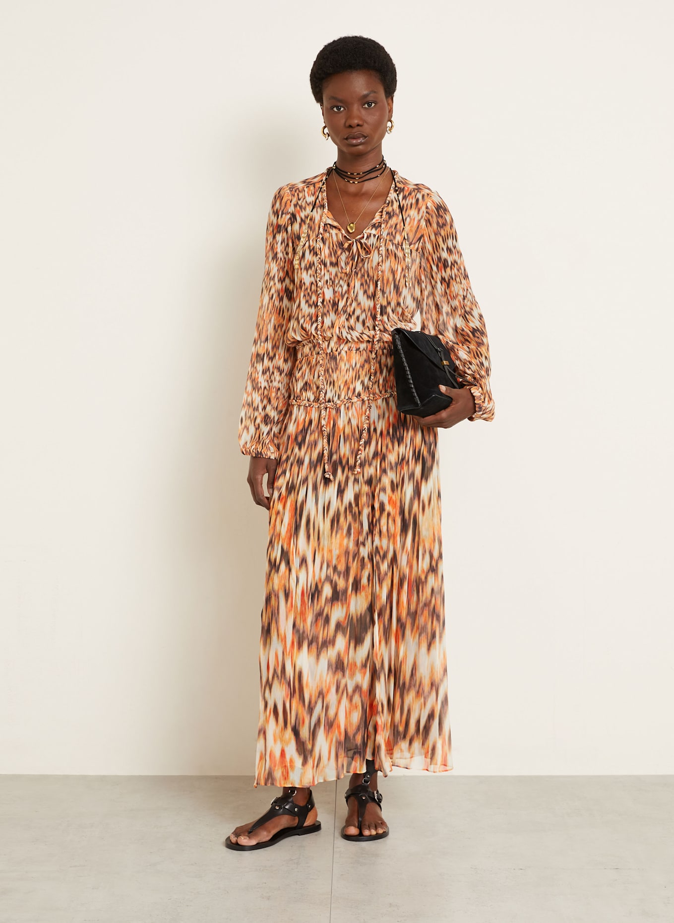 ISABEL MARANT Seidenrock ROLANDE: ORANGE/ SCHWARZ/ ECRU