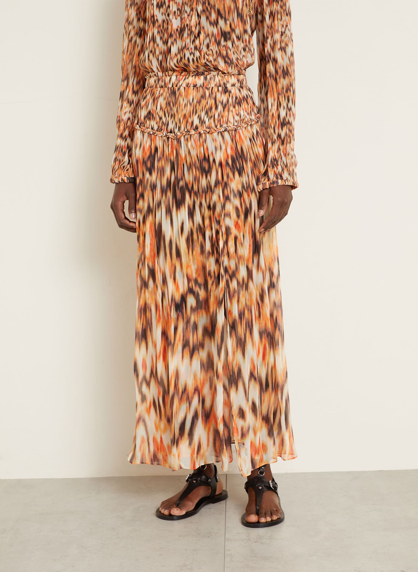 ISABEL MARANT Seidenrock ROLANDE: ORANGE/ SCHWARZ/ ECRU