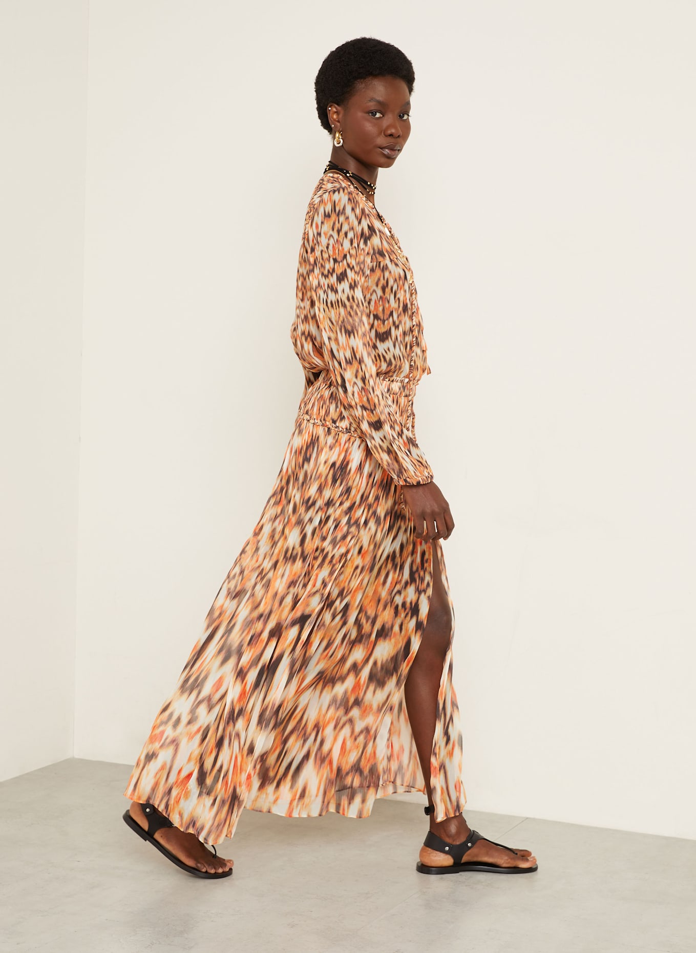 ISABEL MARANT Seidenrock ROLANDE: ORANGE/ SCHWARZ/ ECRU