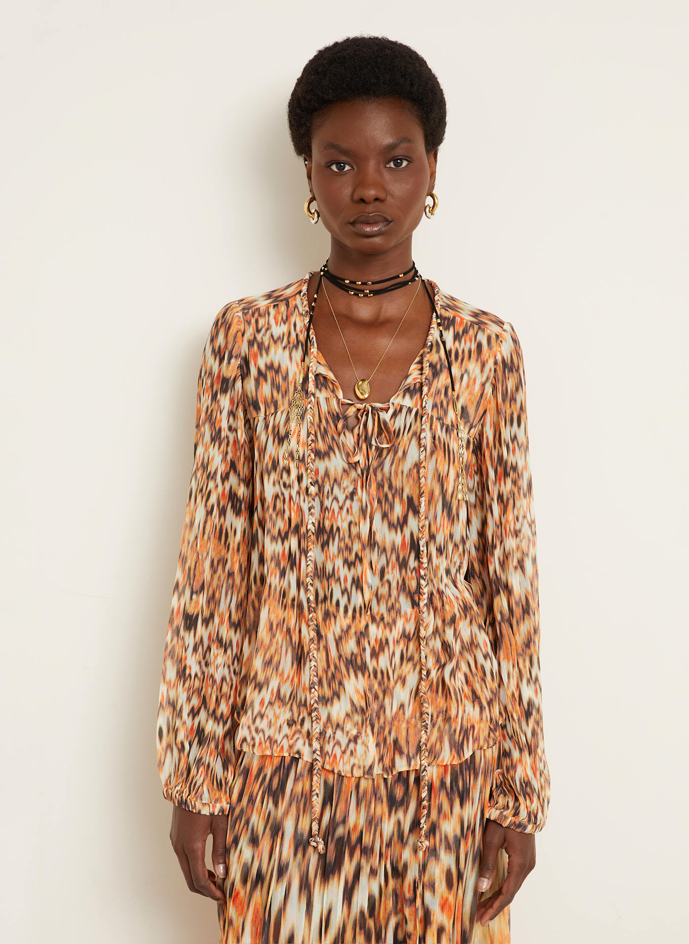 ISABEL MARANT Blusenshirt AMETISSA aus Seide: ORANGE/ SCHWARZ/ ECRU