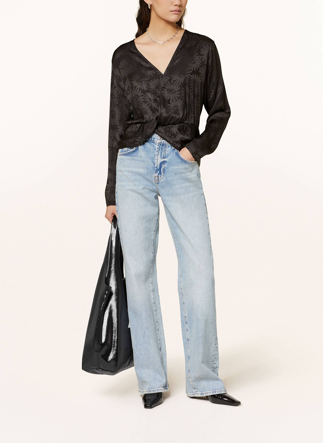 HUGO Blusenshirt CILIPH aus Satin: SCHWARZ