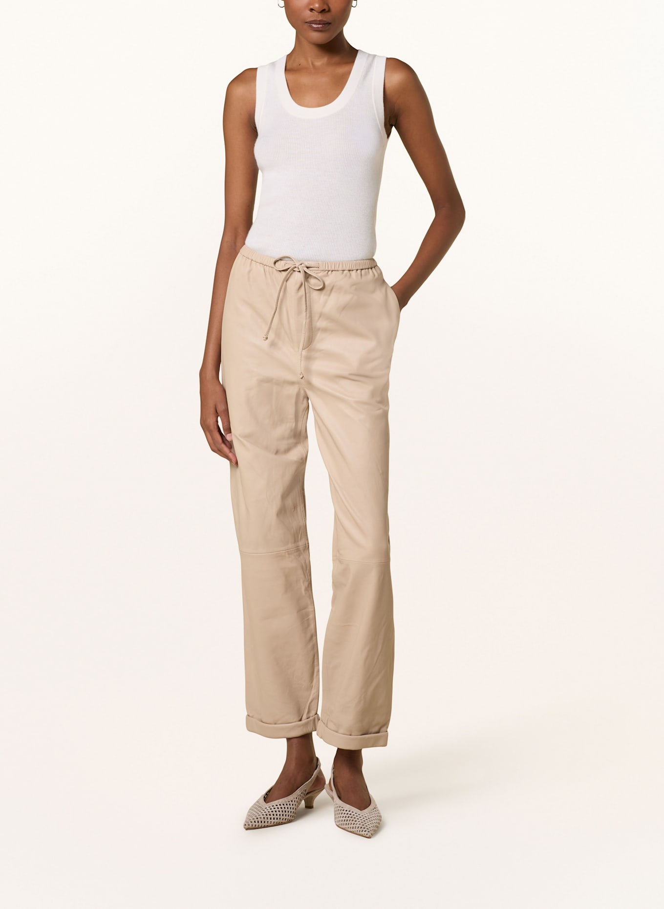 BY MALENE BIRGER JOANNI leather trousers in jogger style: BEIGE