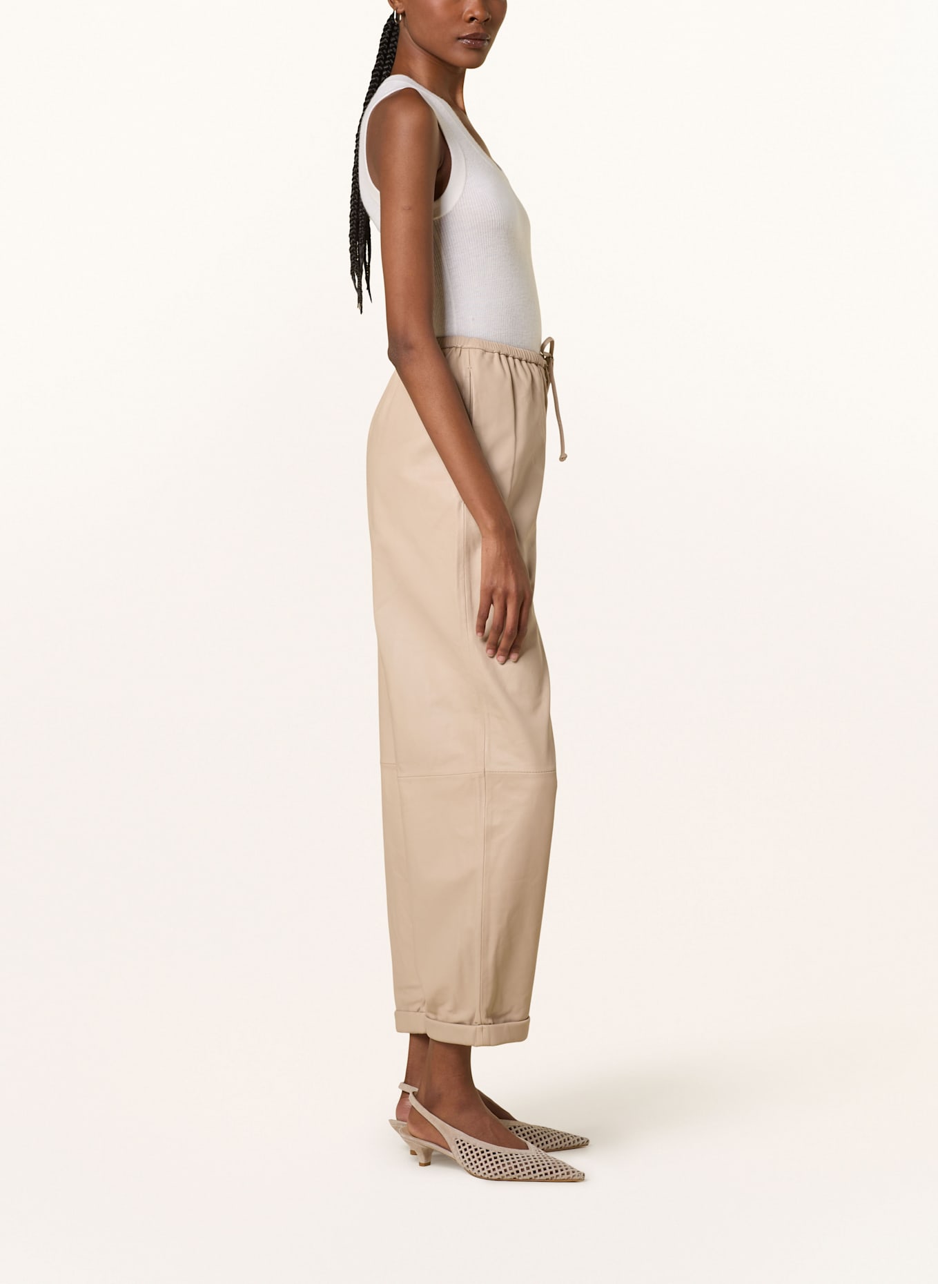 BY MALENE BIRGER JOANNI leather trousers in jogger style: BEIGE