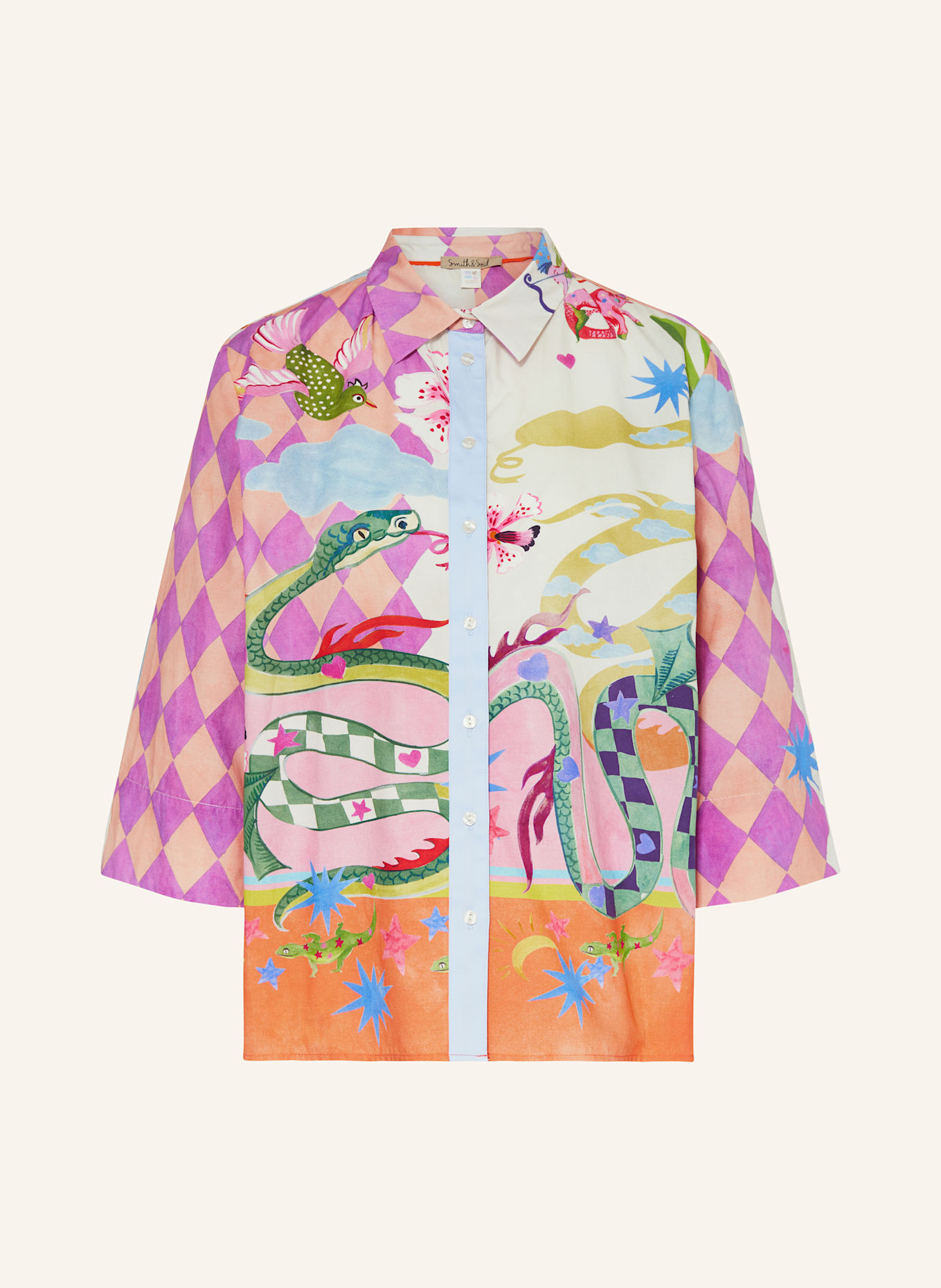 Smith & Soul Hemdbluse mit 3/4-Arm: CREME / GRÜN / ORANGE