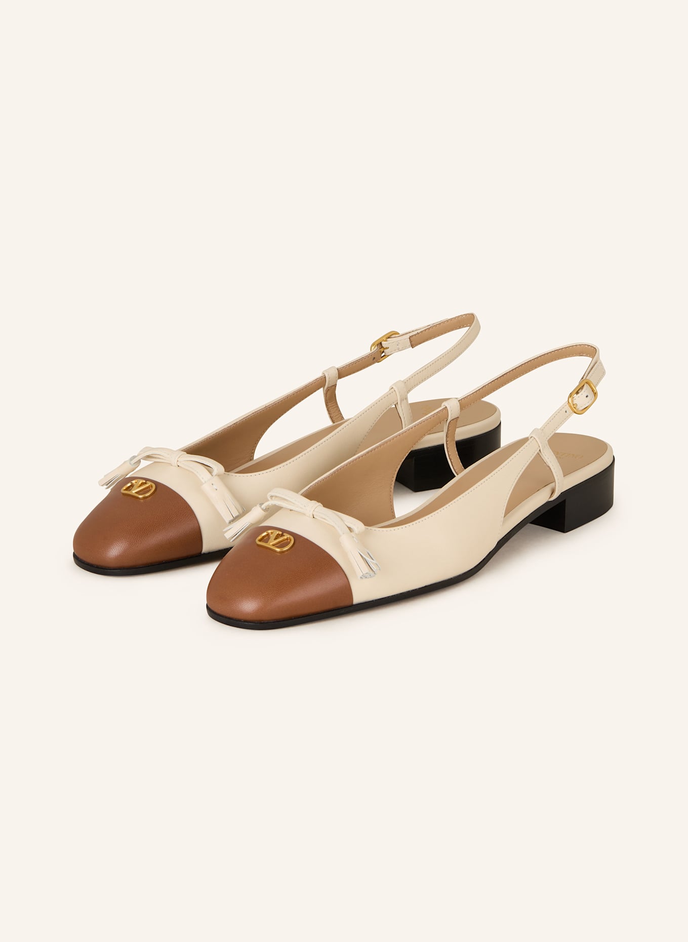 VALENTINO GARAVANI Slingback ballerinas VALET DU ROI: ECRU / COGNAC