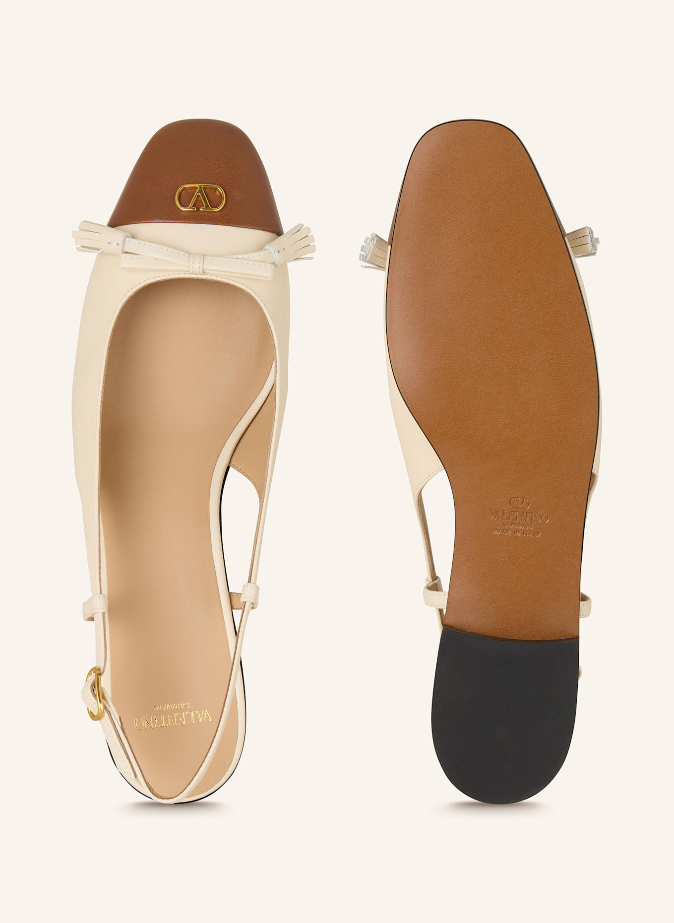 VALENTINO GARAVANI Slingback ballerinas VALET DU ROI: ECRU / COGNAC