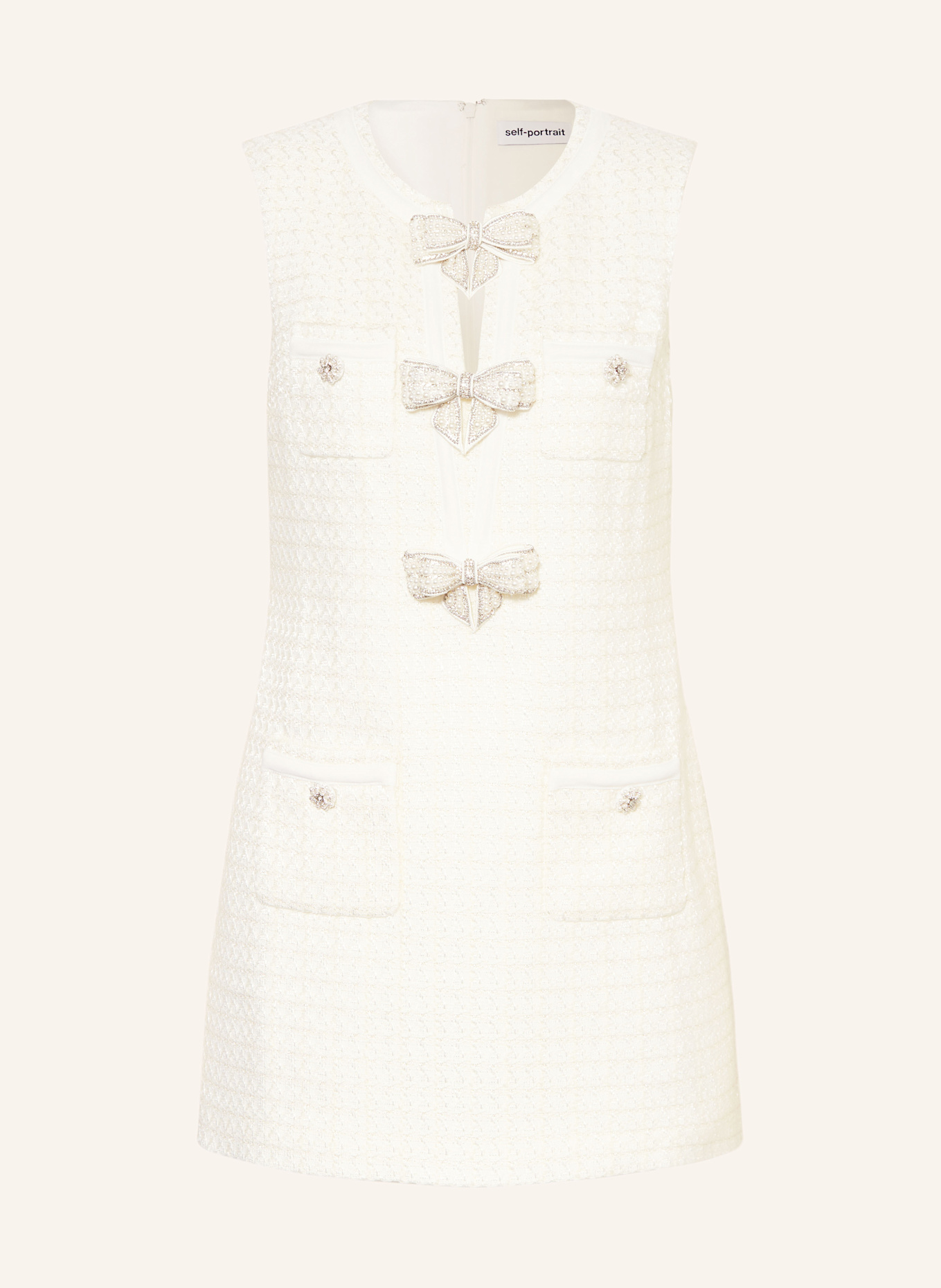 self-portrait Bouclé-Kleid mit Schmucksteinen: CREME / ECRU / WEISSGOLD