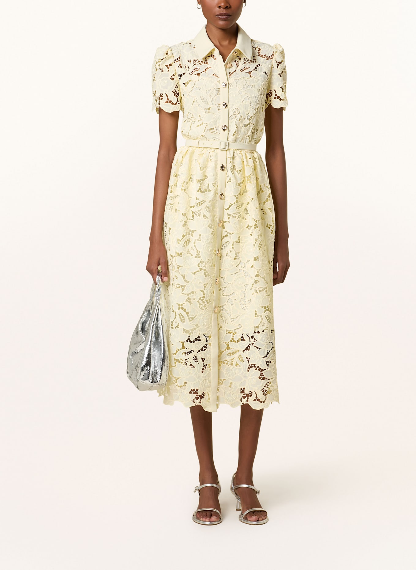 self-portrait Kleid aus Lochspitze: GELB