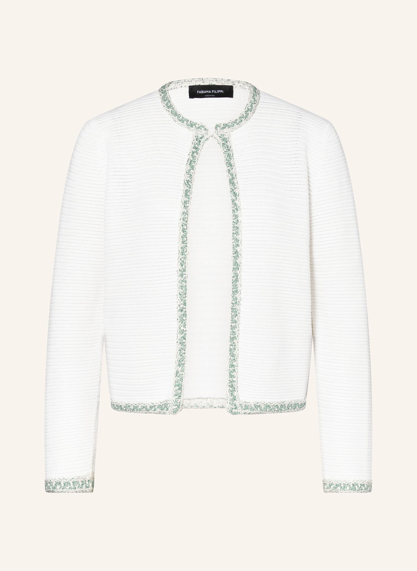 FABIANA FILIPPI Cardigan with sequins in white/ mint