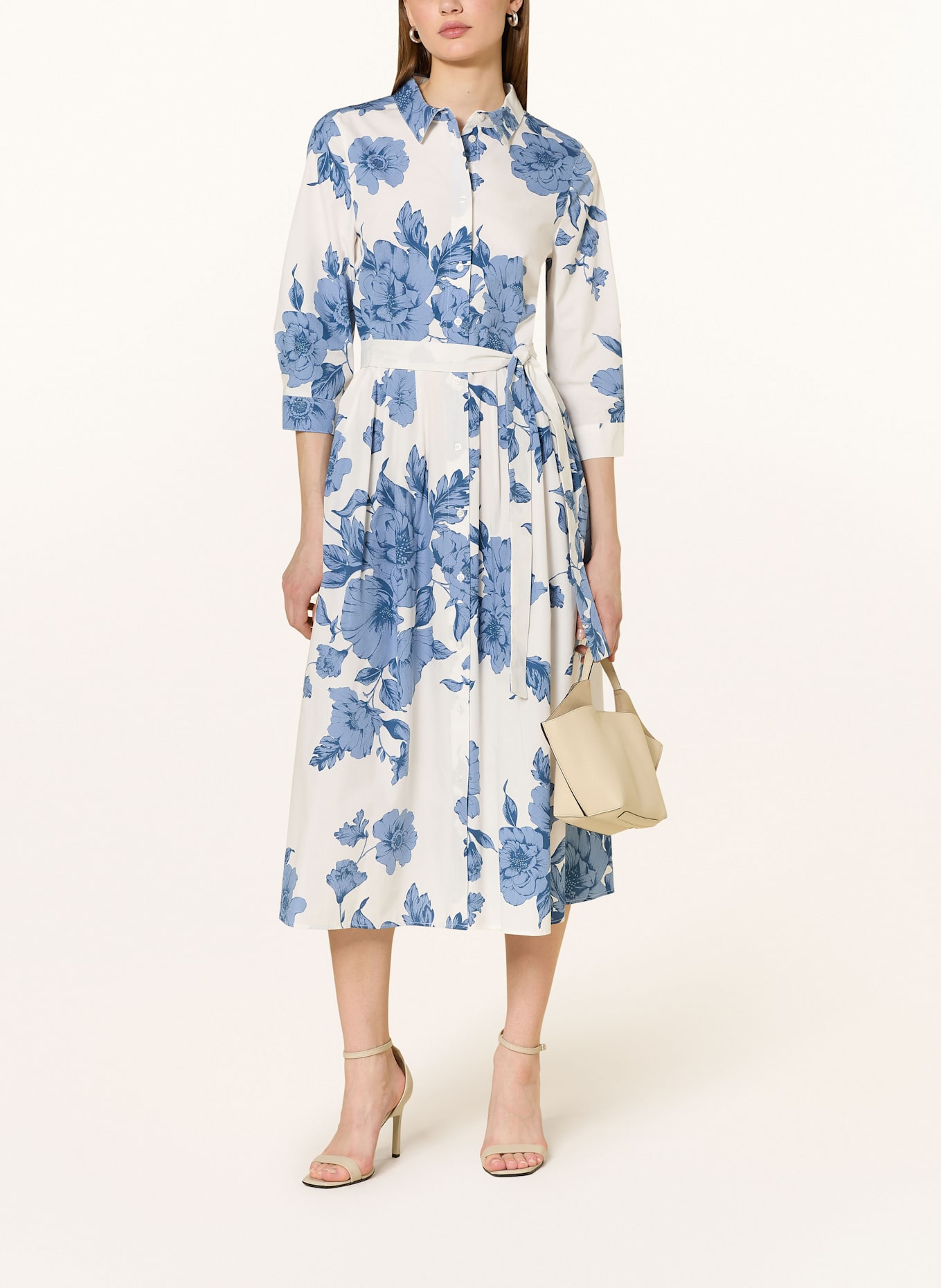 oui Hemdblusenkleid mit 3/4-Arm: WEISS/ BLAU