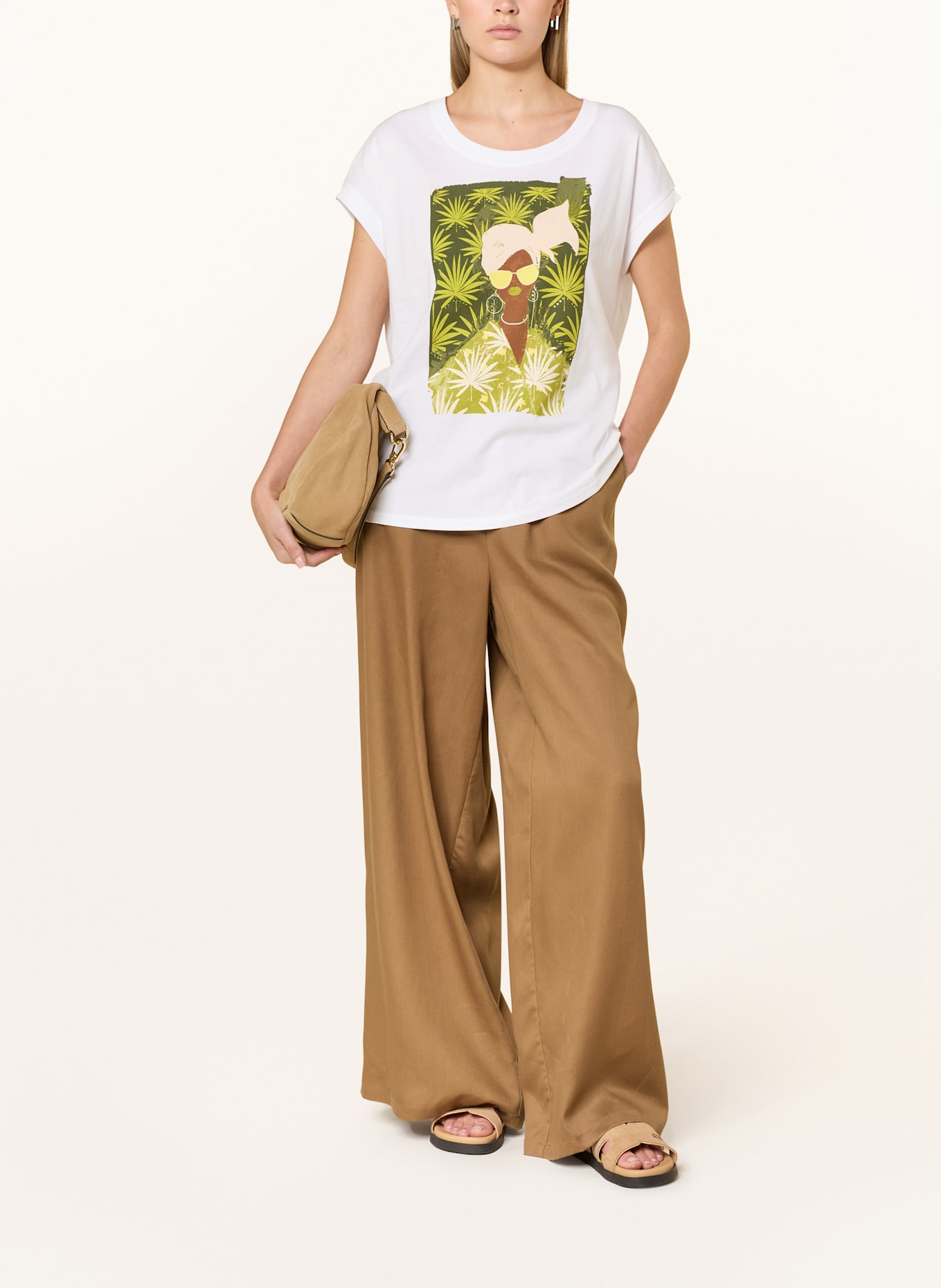 oui T-Shirt mit Schmucksteinen: WEISS / GRÜN