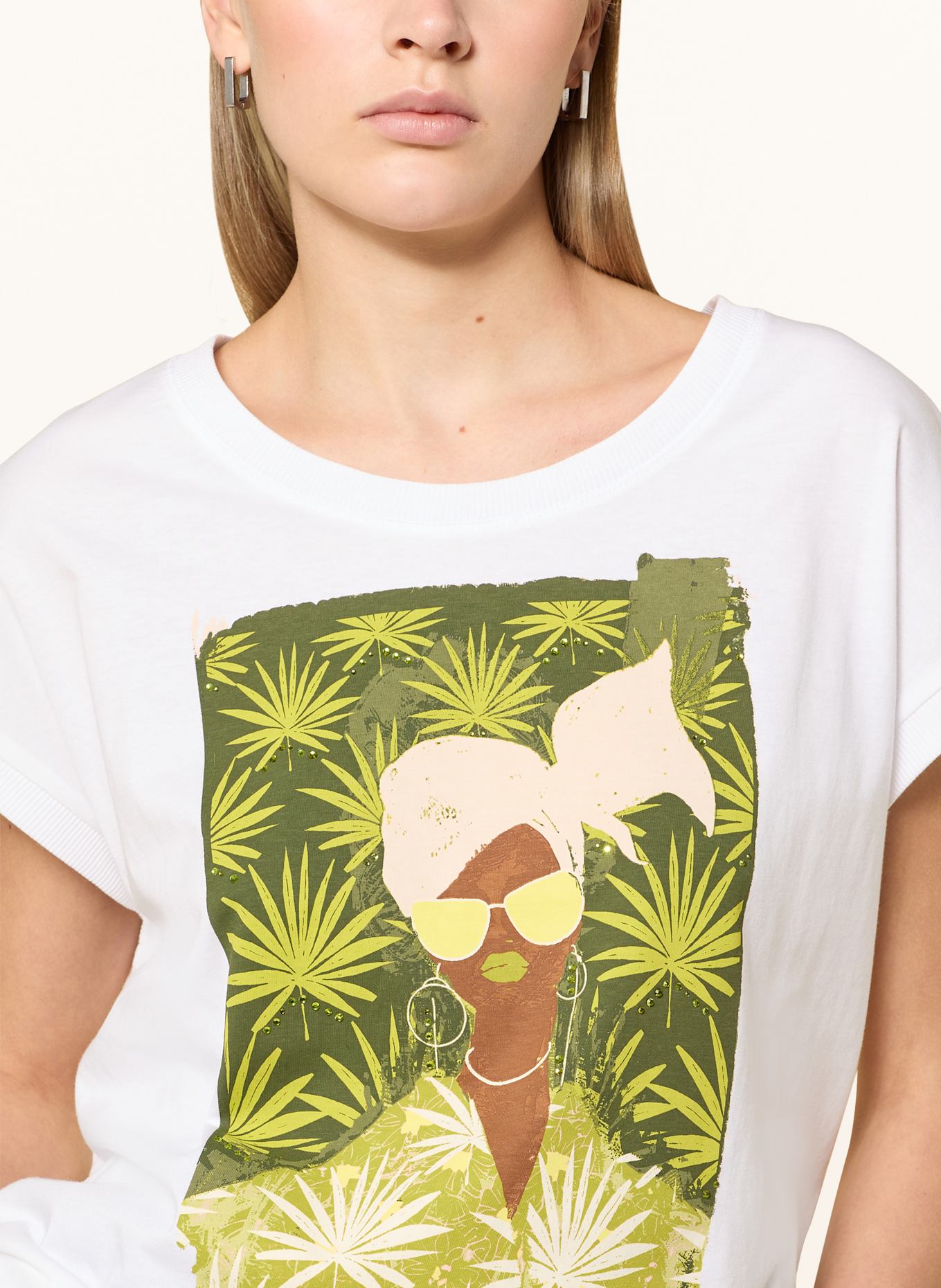 oui T-Shirt mit Schmucksteinen: WEISS / GRÜN