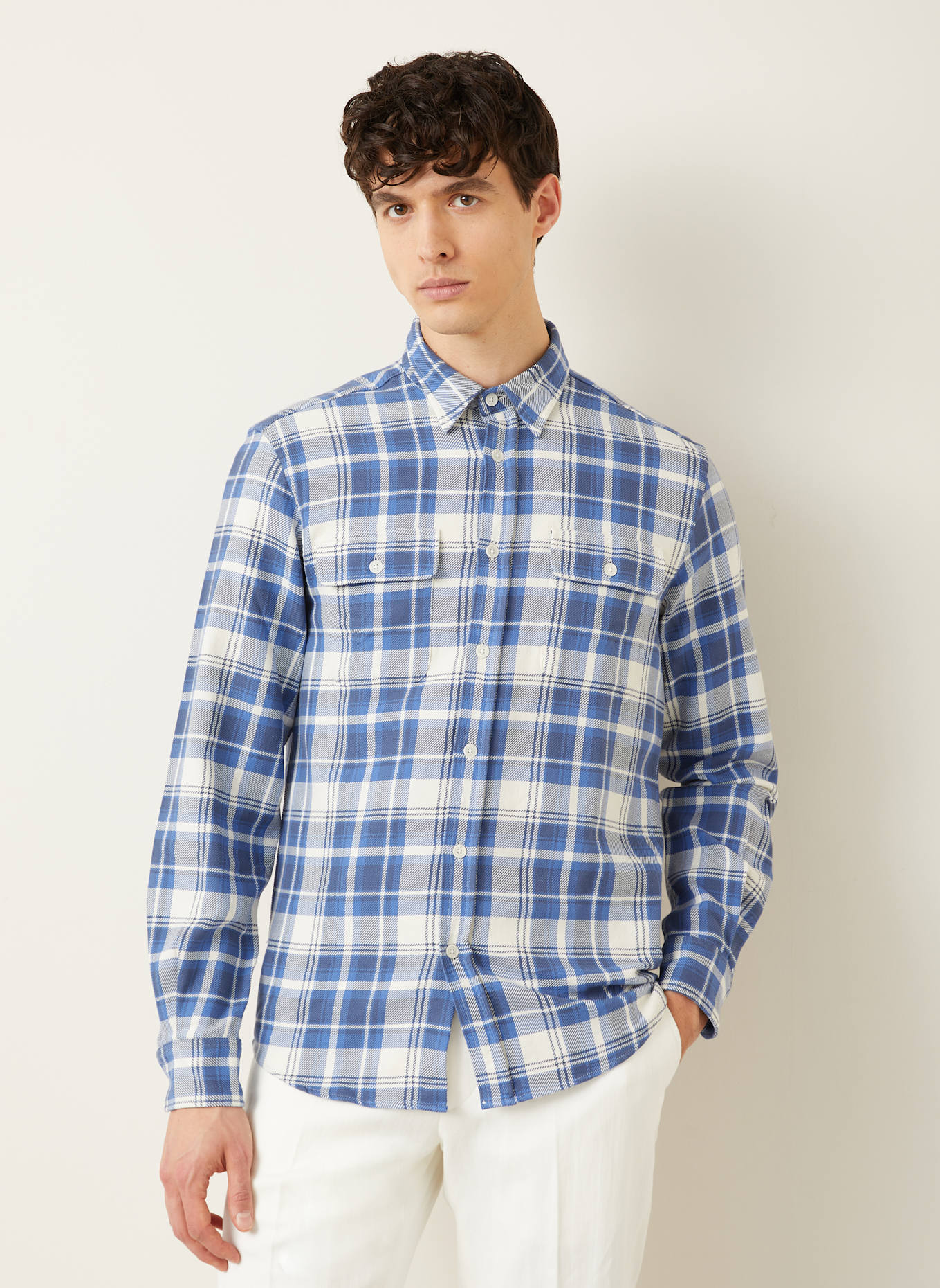 RALPH LAUREN PURPLE LABEL Hemd Slim Fit: BLAU / CREME