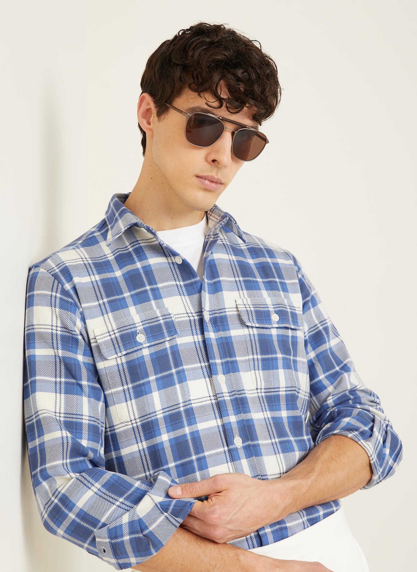 RALPH LAUREN PURPLE LABEL Hemd Slim Fit: BLAU / CREME