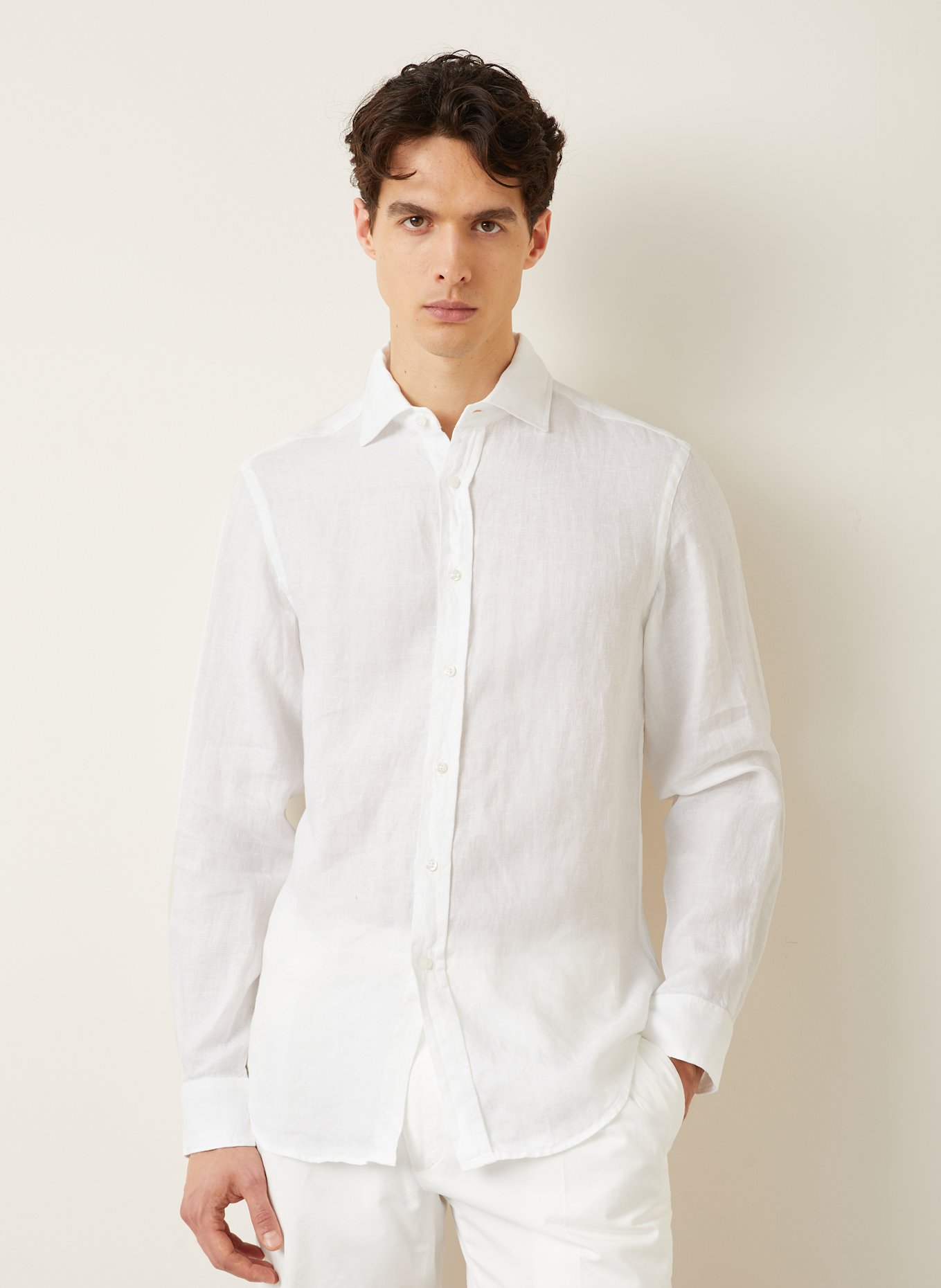 RALPH LAUREN PURPLE LABEL Leinenhemd Regular Fit: WEISS