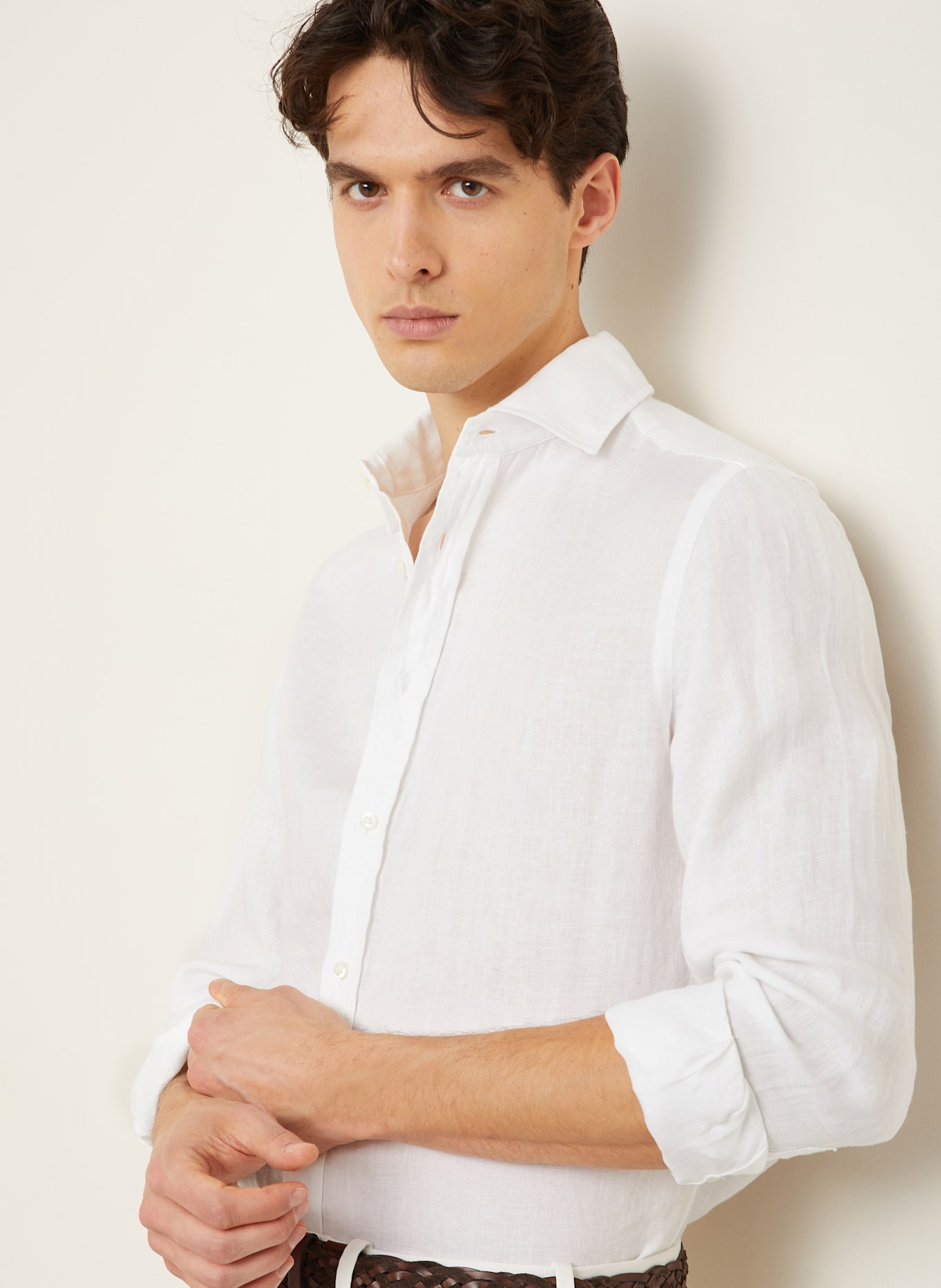 RALPH LAUREN PURPLE LABEL Leinenhemd Regular Fit: WEISS