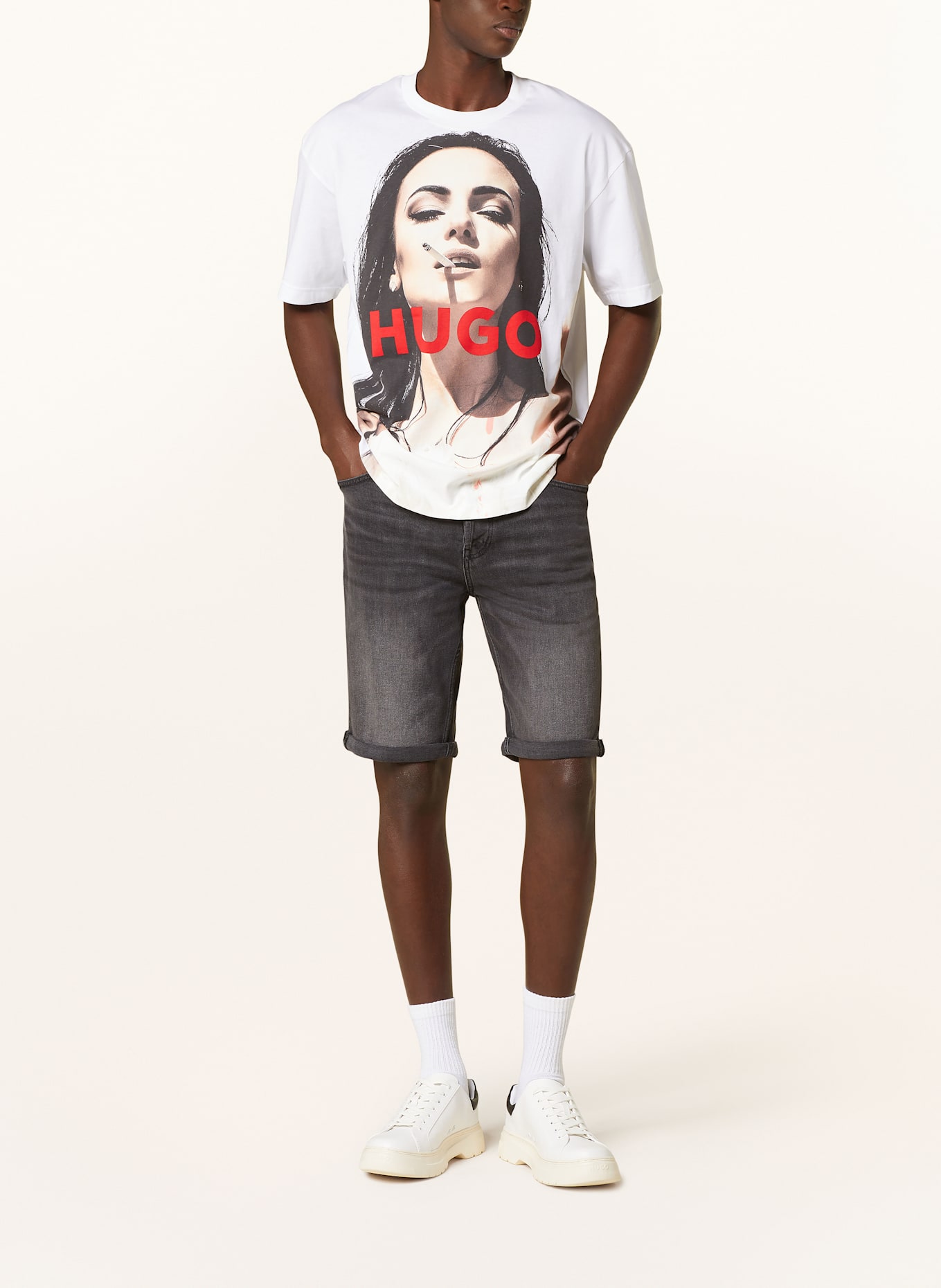 HUGO HUGO 634 tapered fit denim shorts: 006 BLACK