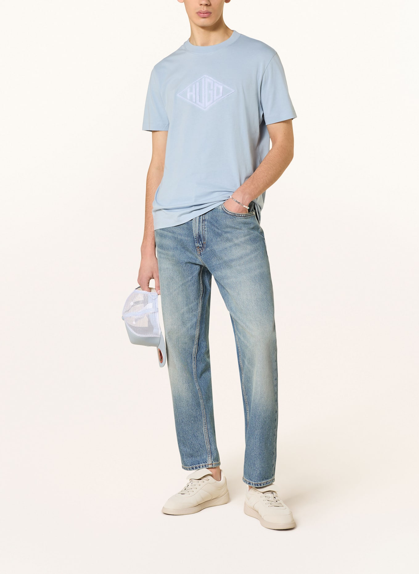 HUGO T-Shirt DALENDI: HELLBLAU / WEISS