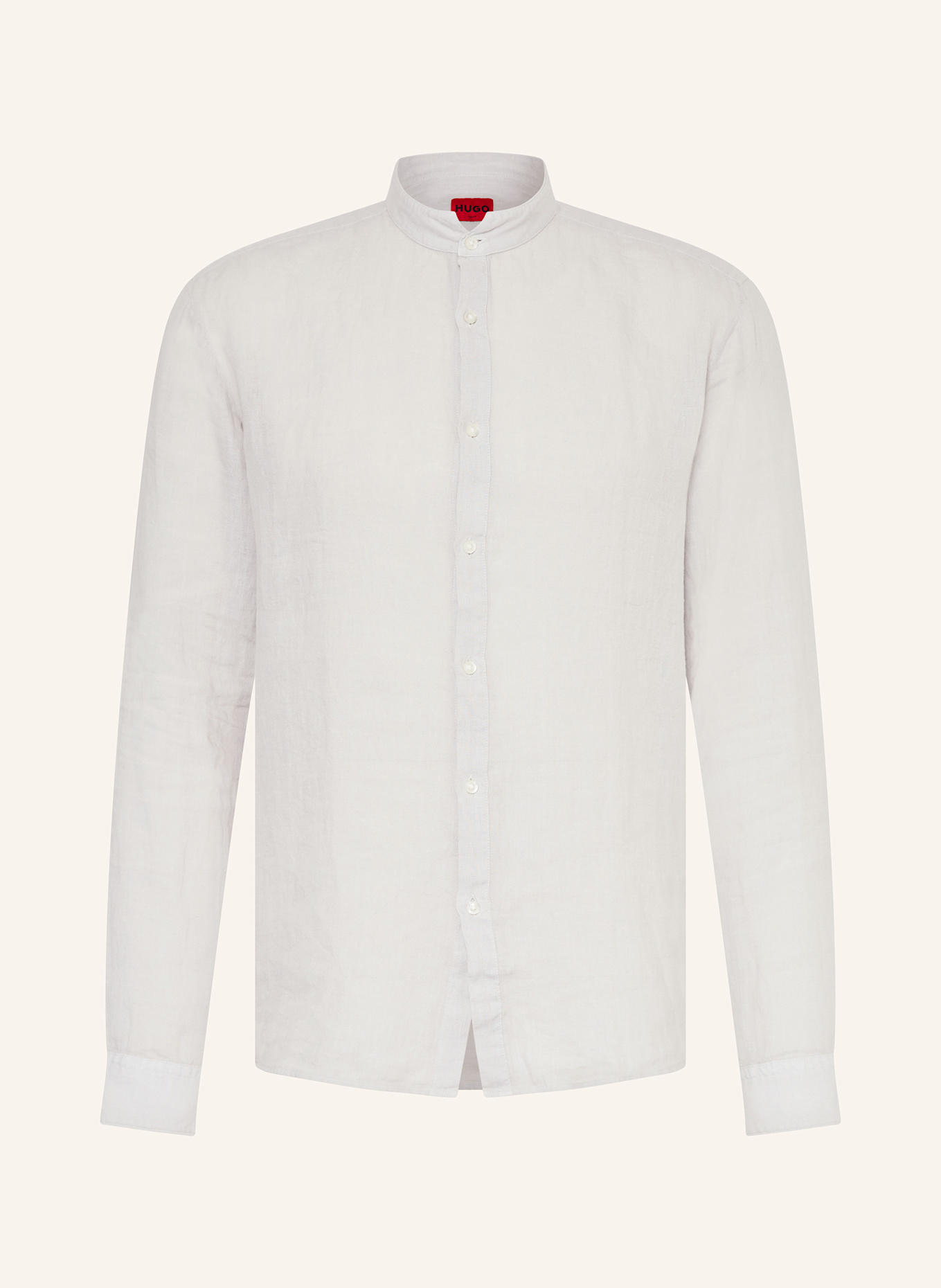 HUGO Koszula z lnu ELVORY slim fit ze stójką, Kolor: JASNOCZARY (Obrazek 1)