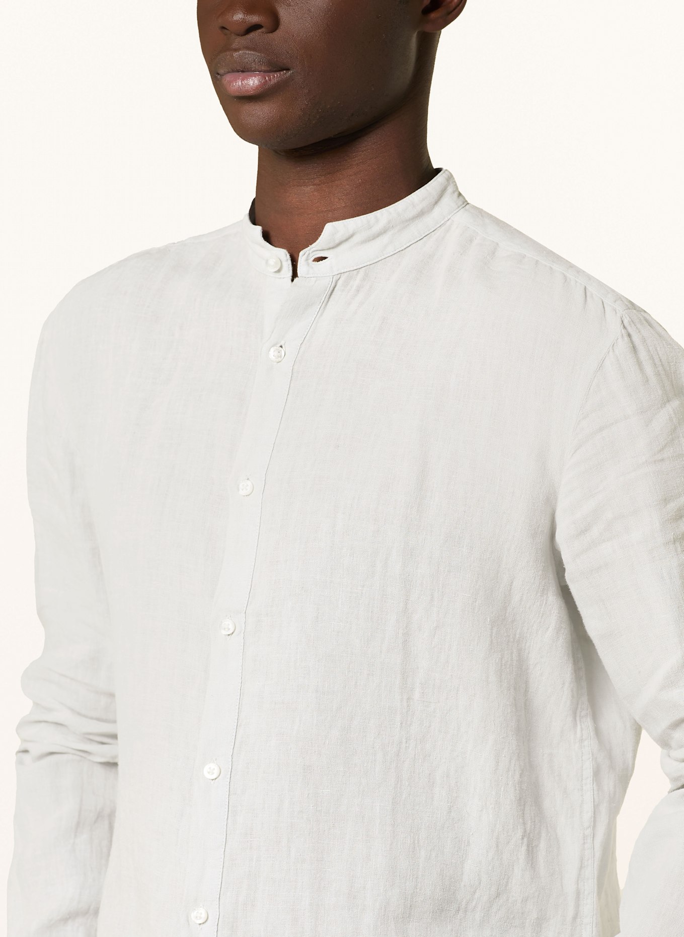 HUGO Koszula z lnu ELVORY slim fit ze stójką, Kolor: JASNOCZARY (Obrazek 4)