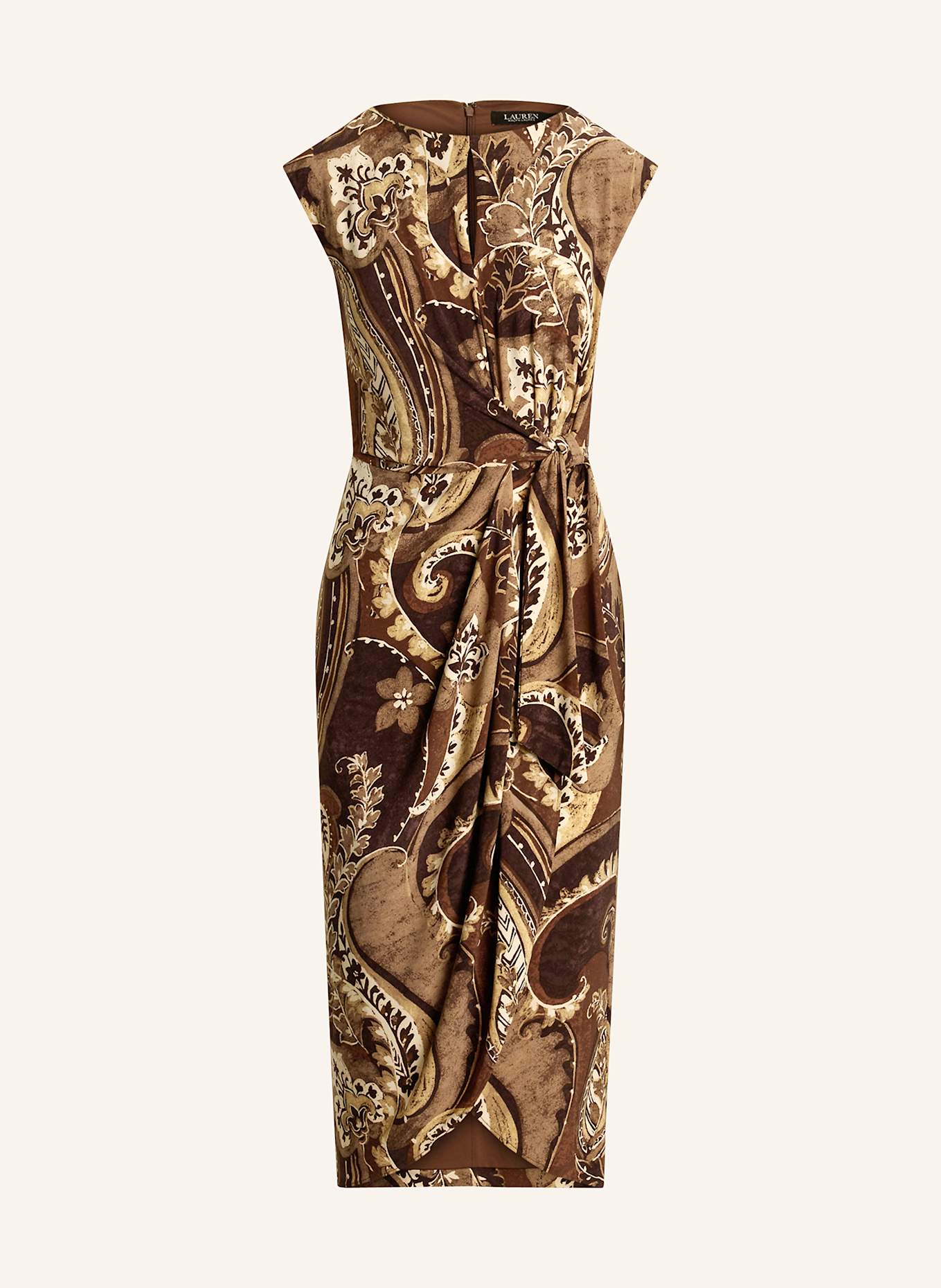 salopette jean taille 6mois Jersey dress in wrap look: DARK BROWN/ LIGHT BROWN/ WHITE