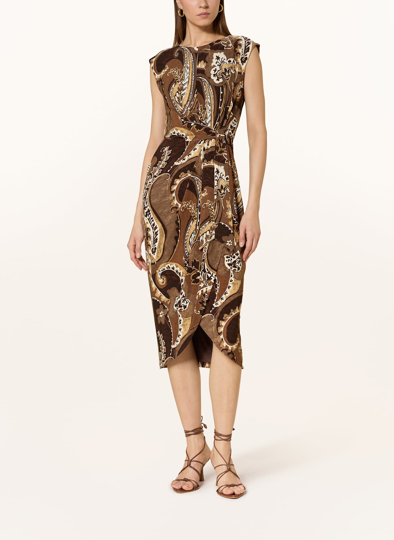 salopette jean taille 6mois Jersey dress in wrap look: DARK BROWN/ LIGHT BROWN/ WHITE