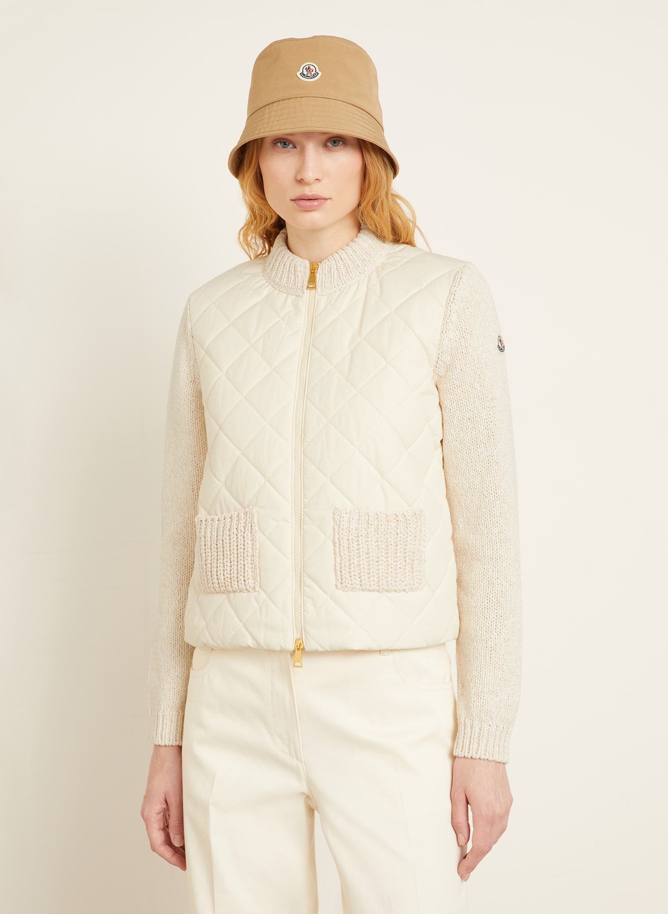 MONCLER Steppjacke in Materialmix: ECRU