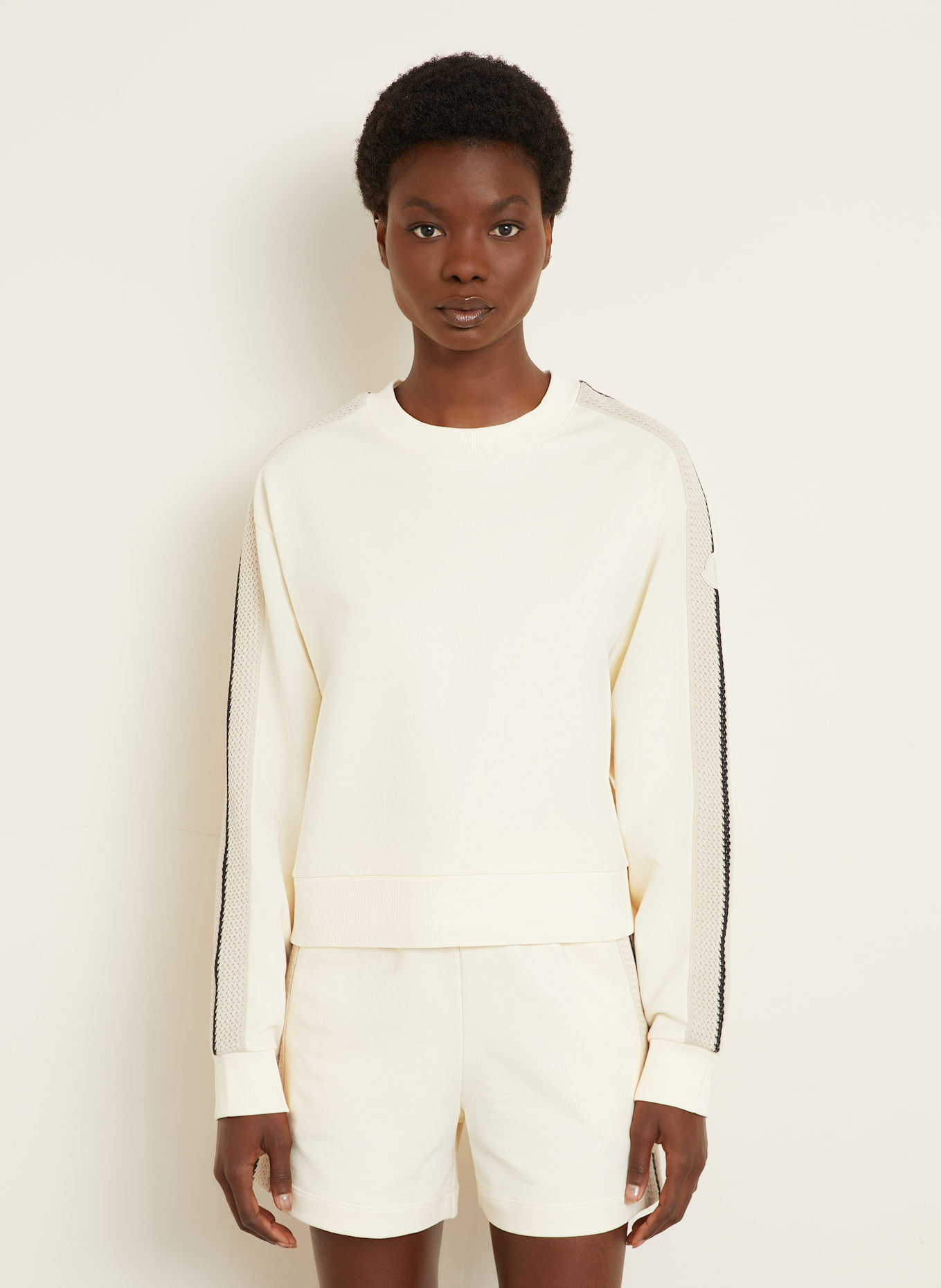 MONCLER Sweatshirt mit Galonstreifen: CREME / BEIGE / SCHWARZ