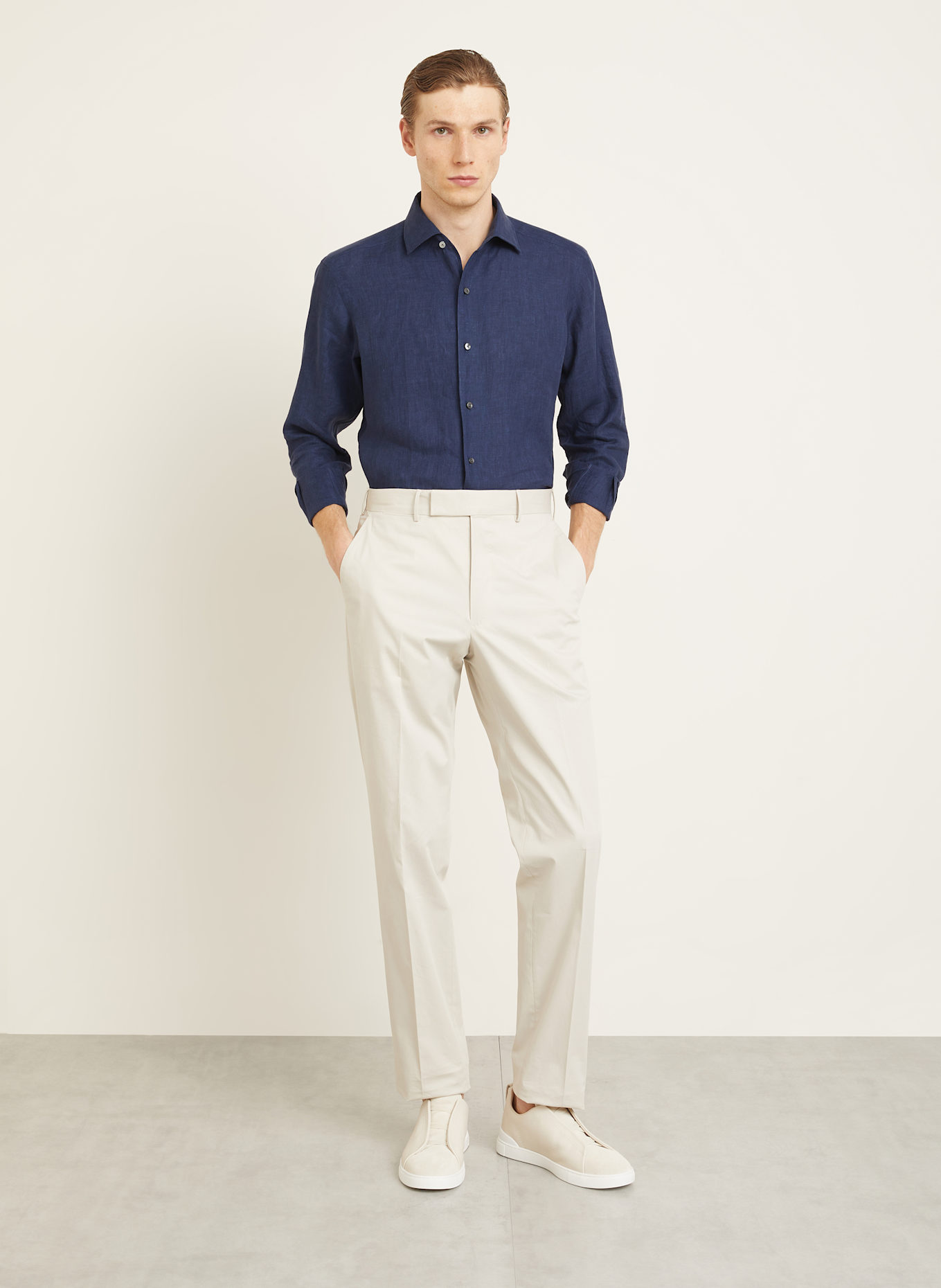 ZEGNA Leinenhemd OASI Comfort Fit: DUNKELBLAU