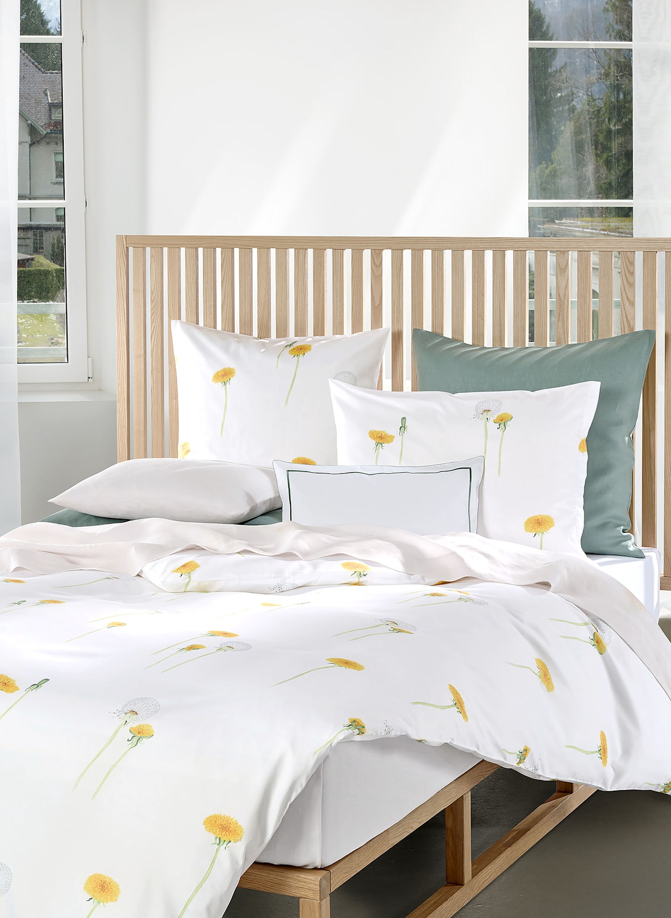 Christian Fischbacher Bettwäsche PUSTEBLUME: WEISS / GELB / HELLGRÜN