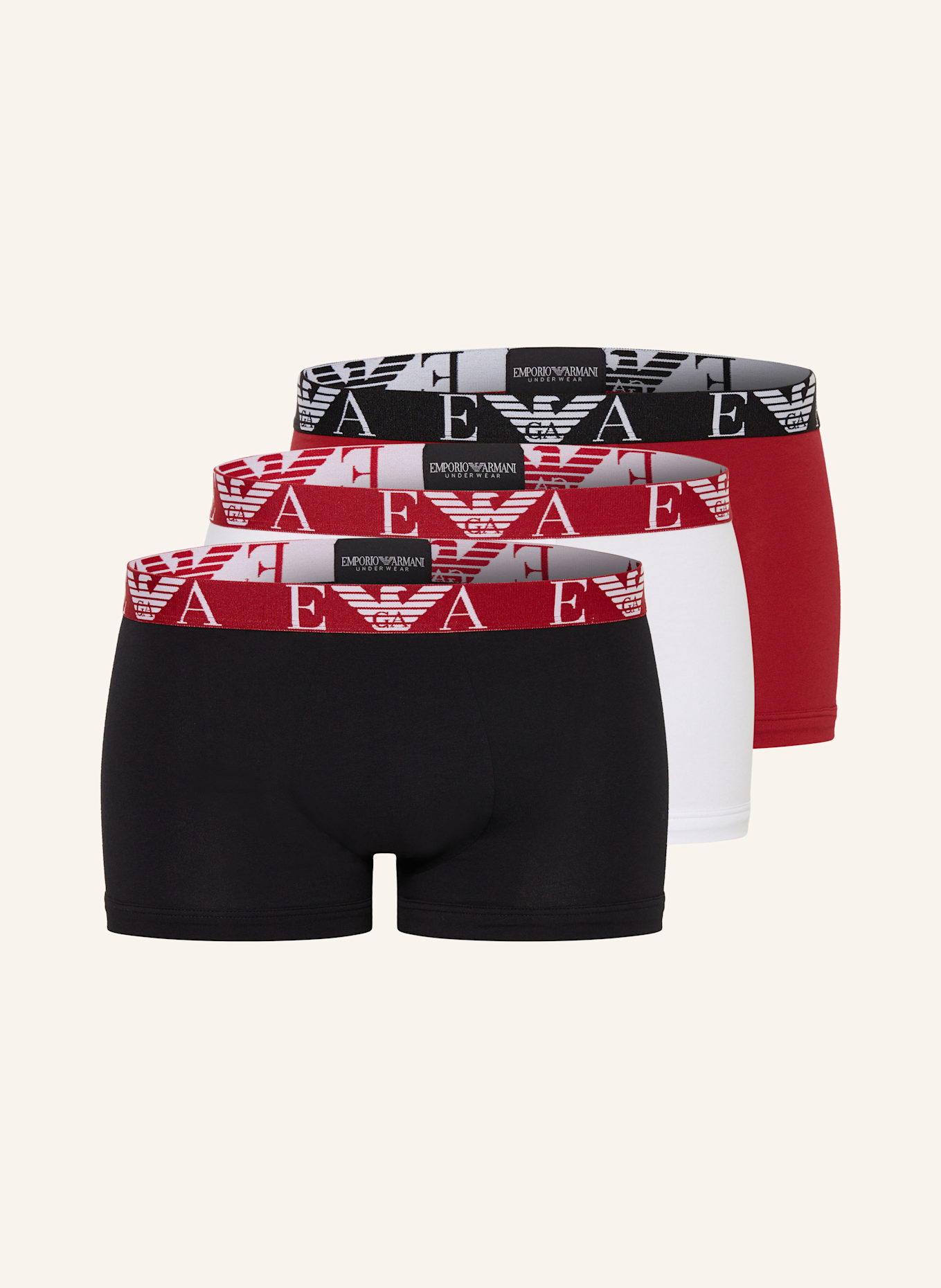 EMPORIO ARMANI Bokserki, 3 szt.: CZARNY / BIAŁY / CZERWONY