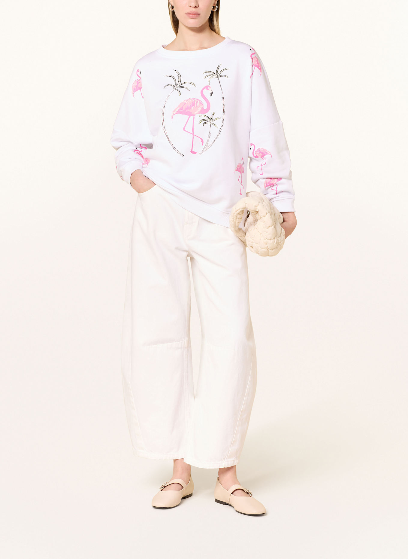 miss goodlife Sweatshirt mit Schmucksteinen: WEISS / PINK / ROSÉ