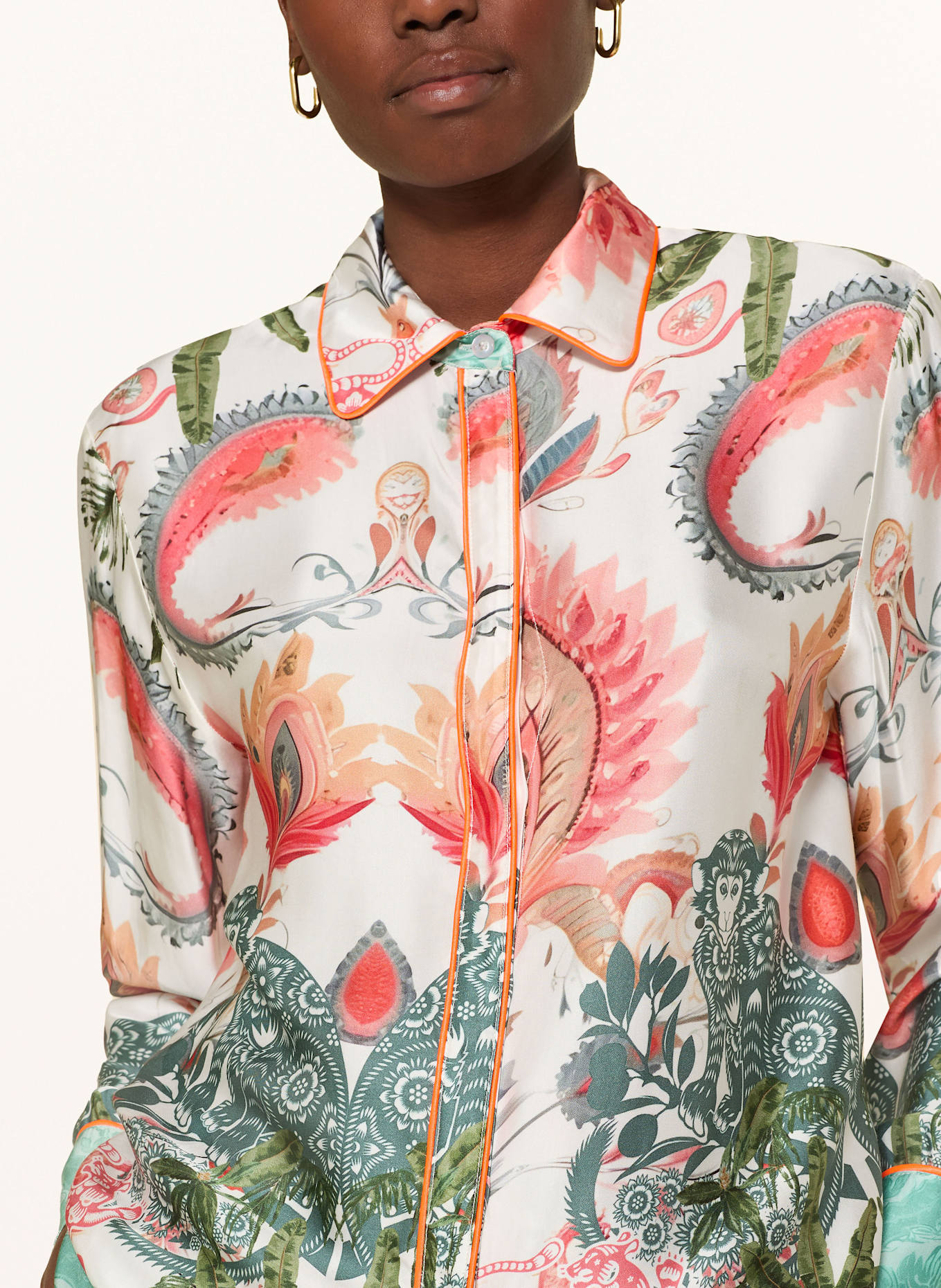 miss goodlife Hemdbluse aus Satin: WEISS / HELLROT / MINT