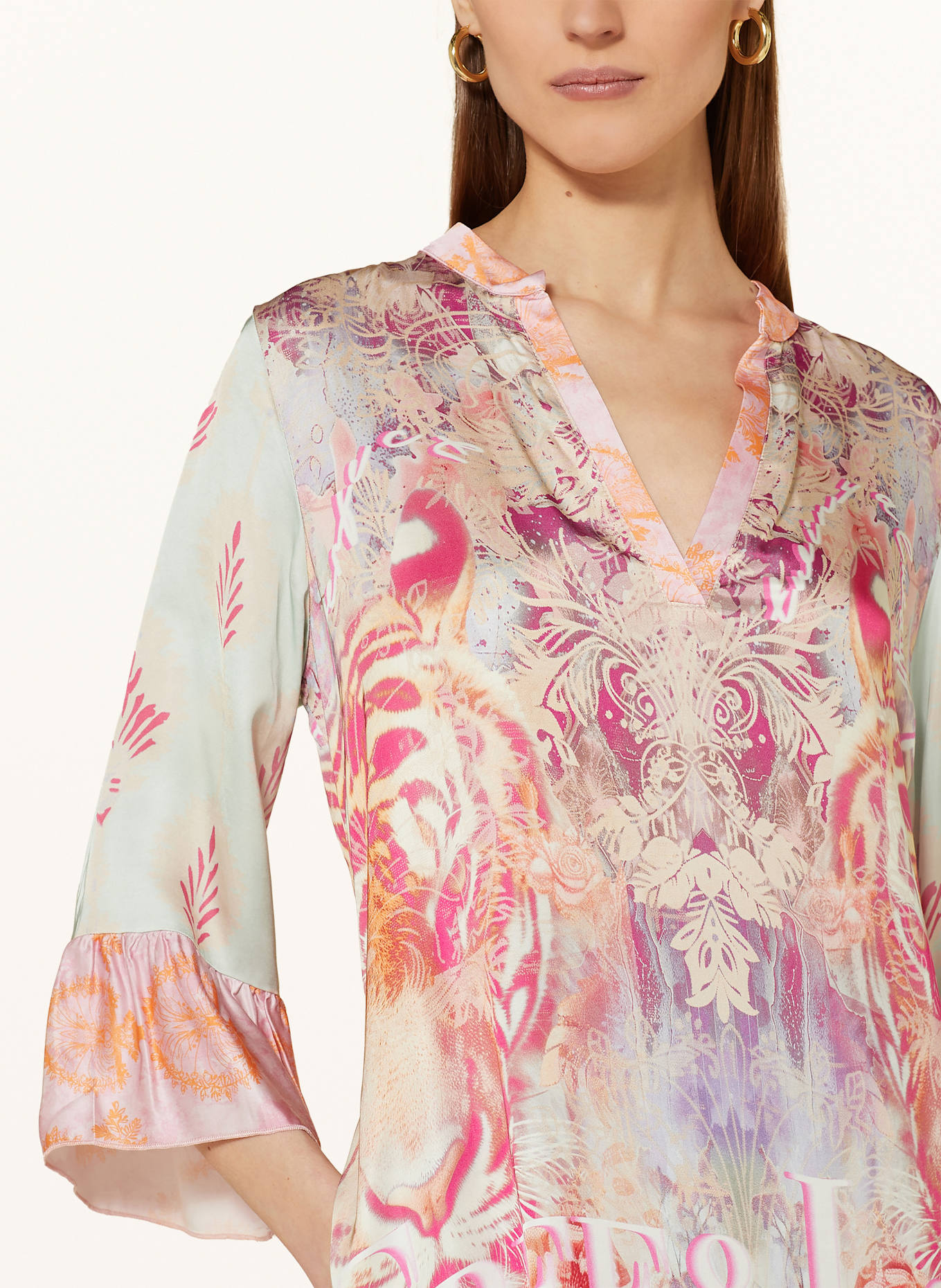 miss goodlife Satinkleid mit 3/4-Arm: ECRU / ORANGE / PINK