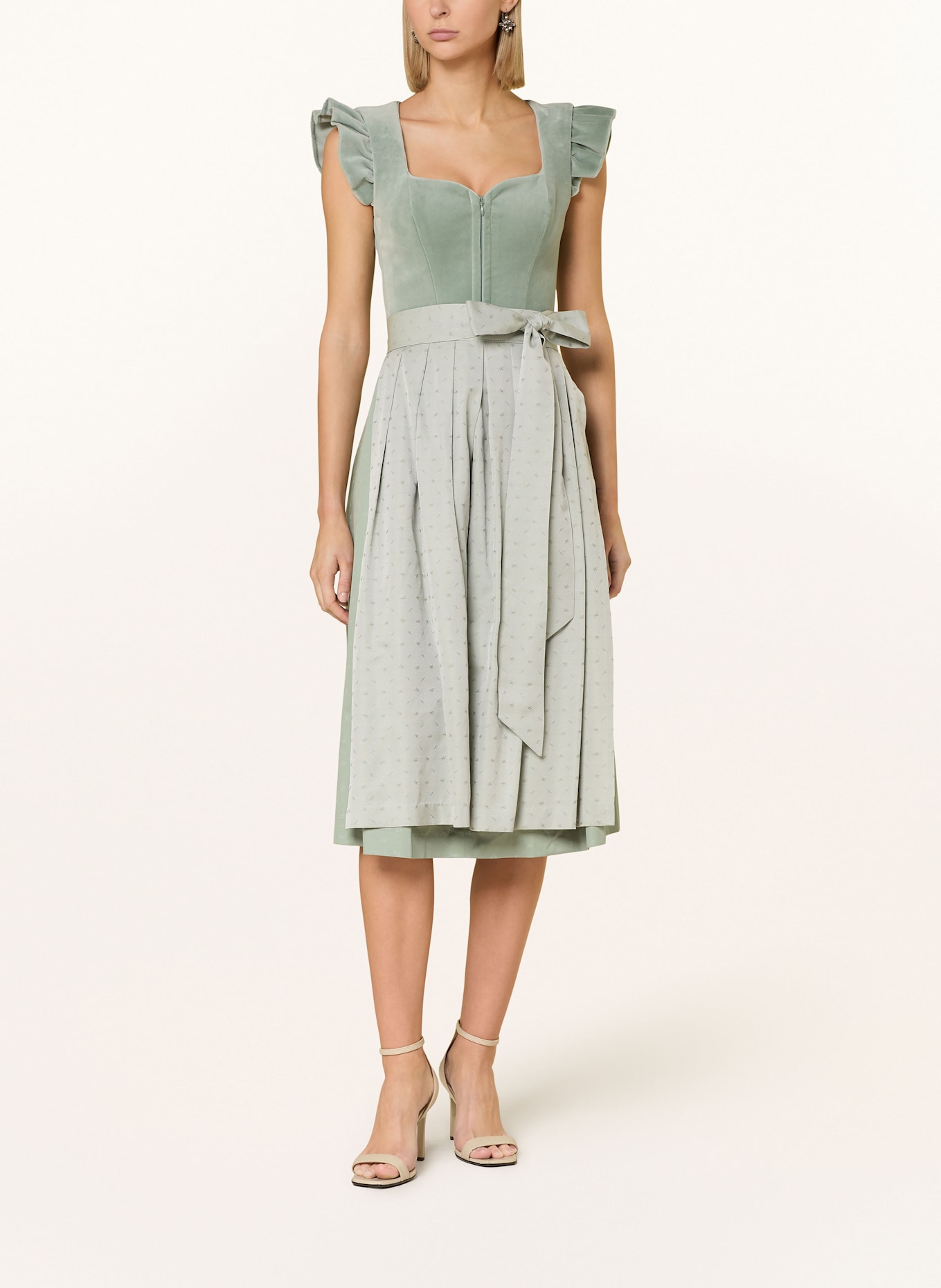 AlpenHERZ Dirndl MELISSA aus Samt mit abnehmbaren Ärmeln: HELLGRÜN