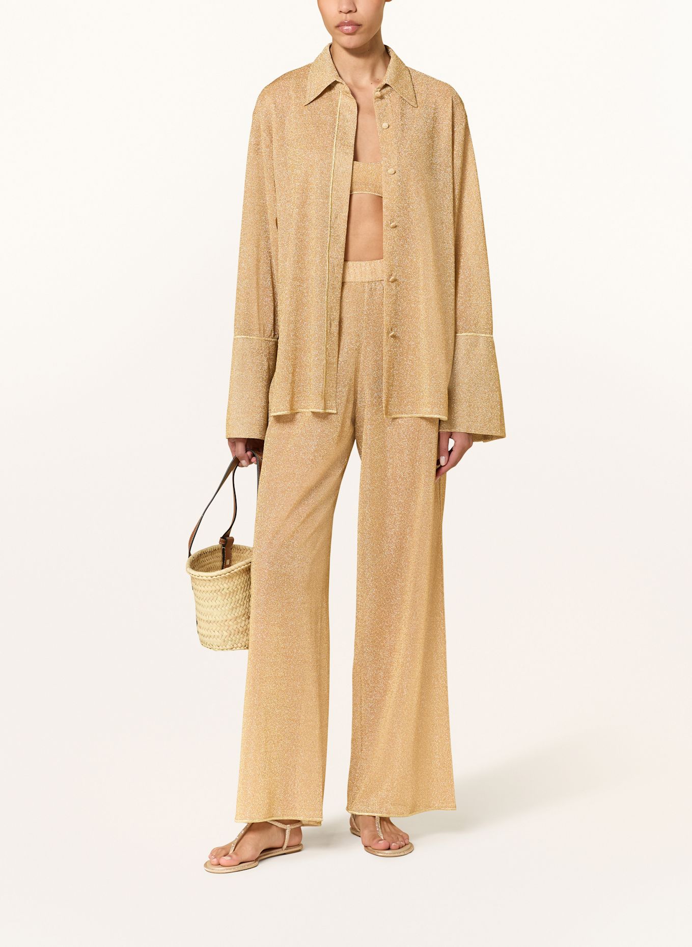 Oséree LUMIERE wide leg trousers with glitter thread: GOLD