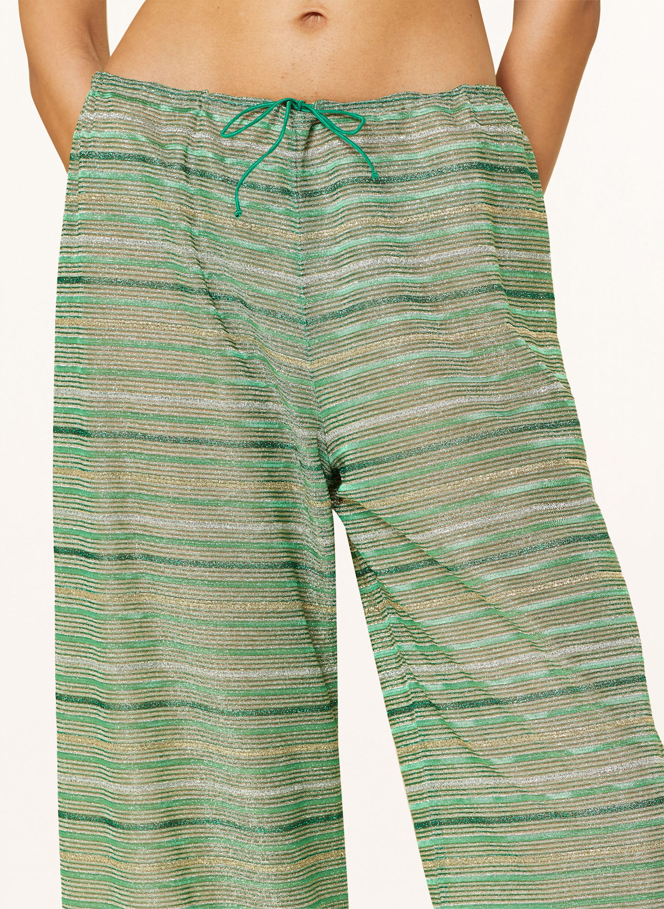 Oséree Spodnie marlena SHINY STRIPES z błyszczącą przędzą: ZIELONY / ZŁOTY / SREBRNY
