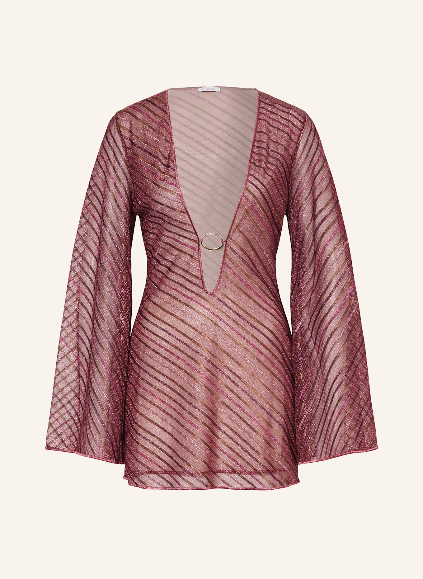 Oséree Strandkleid SHINY STRIPES mit Glitzergarn: NEONPINK / FUCHSIA / COGNAC